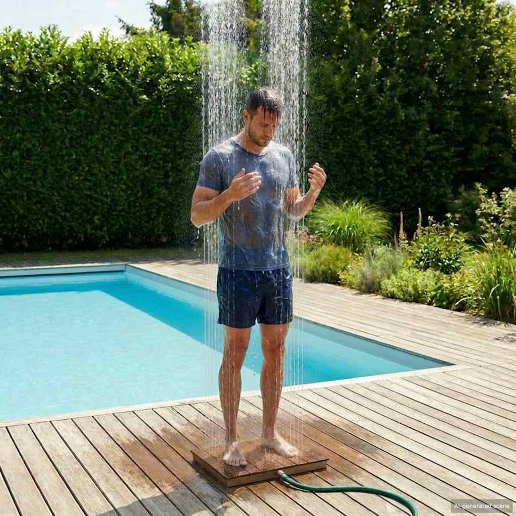 Gartendusche mit Fusstaster, Braun