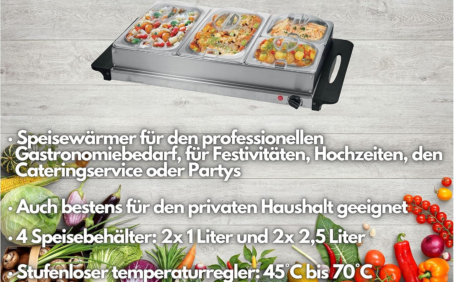 Buffetwärmer mit 4 Speisebehältern