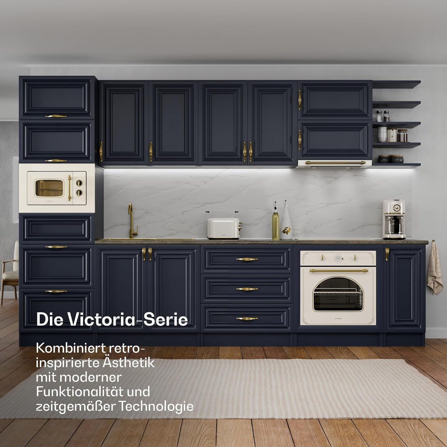 Retro-Frühstücksset Victoria, Creme Toaster + Wasserkocher