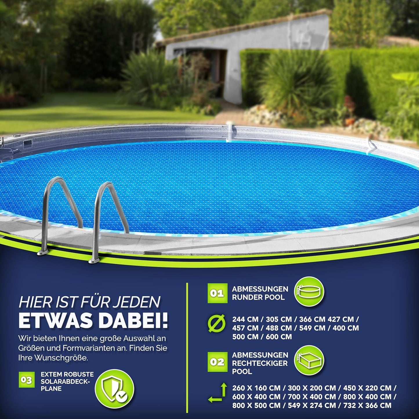 Pool Solarabdeckplane für Wassererwärmung, Blau 800x400 cm