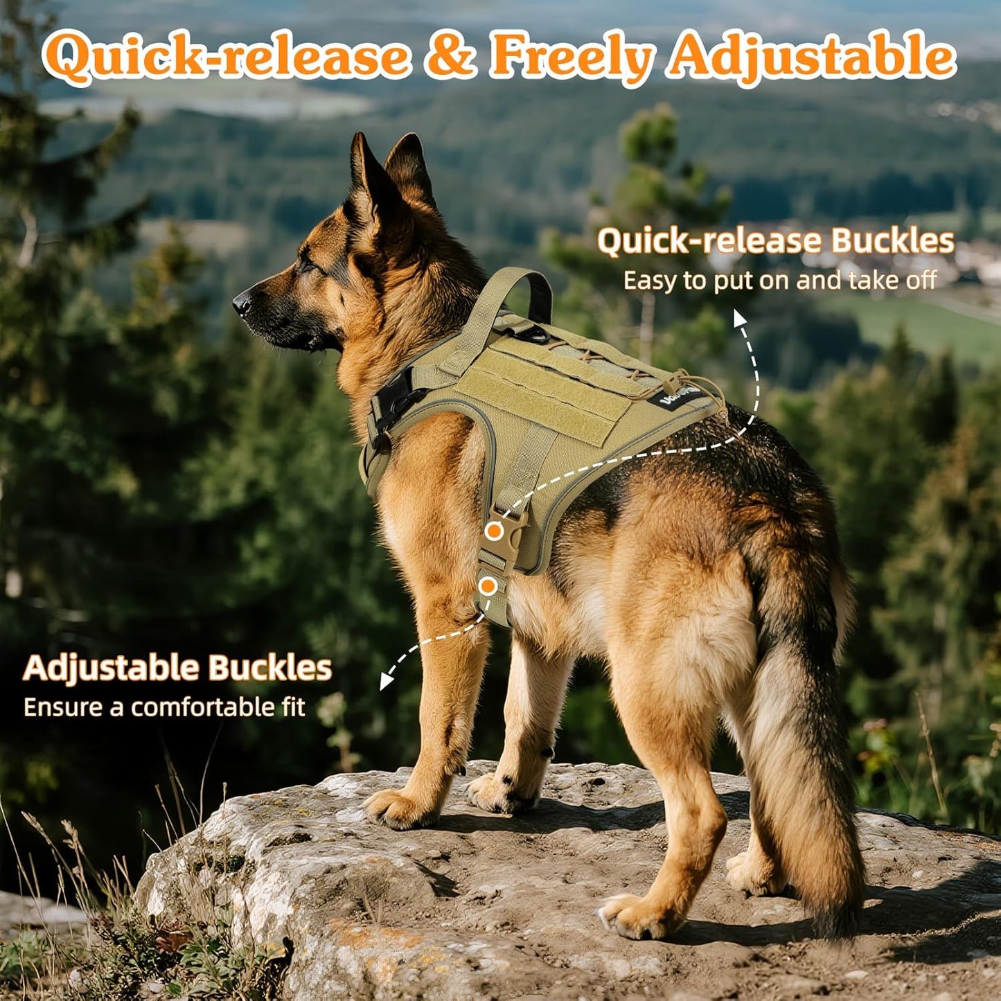 Taktisches Hundegeschirr, Armee Gelb S: 18-35 Pfund (Brust:19,6-31,5",Hals:11-19,6")