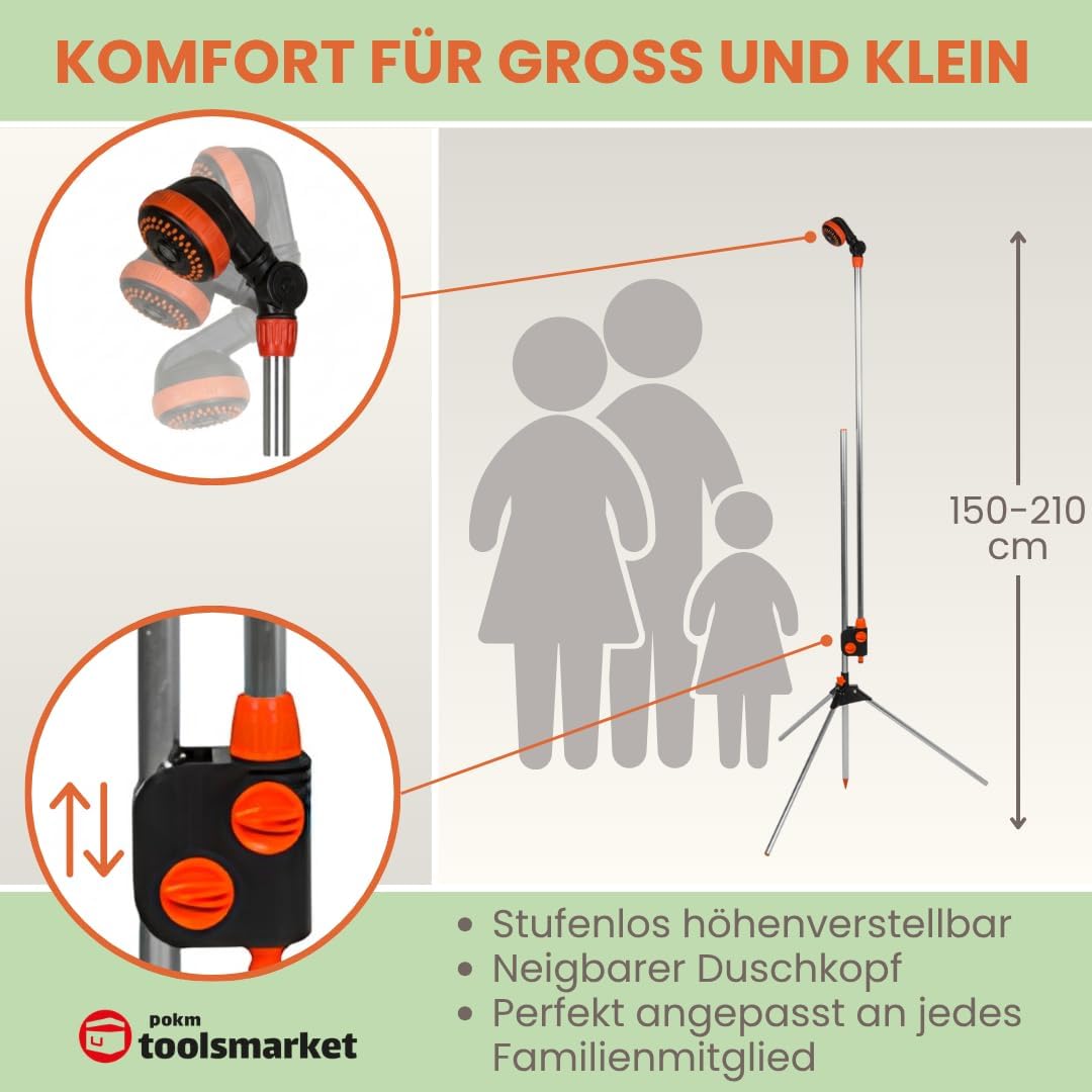 Verstellbare 3in1 Gartendusche mit Dreibeinstativ