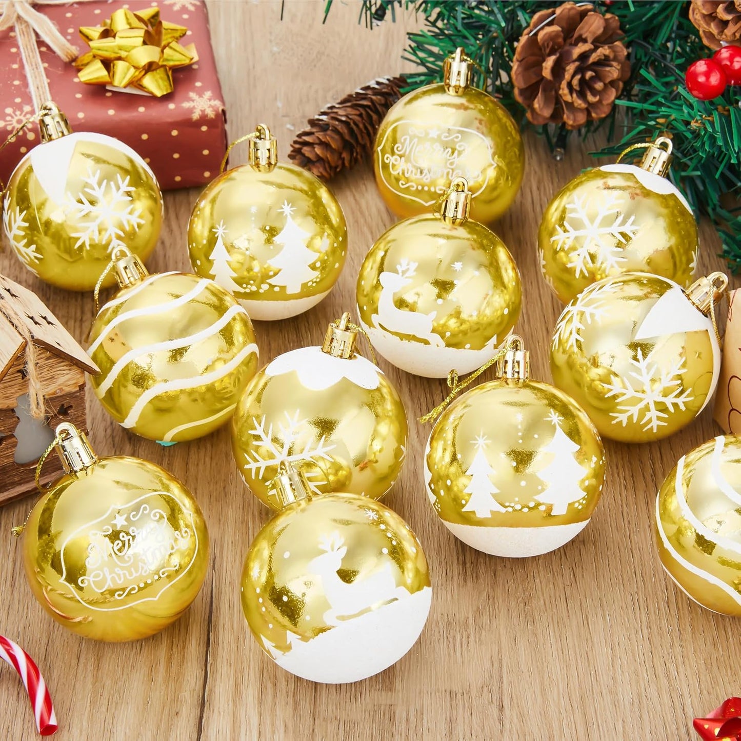 Weihnachtskugel-Ornament-Set, bruchsicher, Gold 24