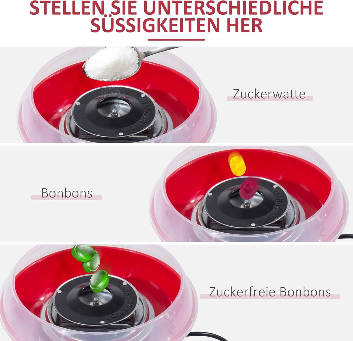 Zuckerwattemaschine für Kinder und Erwachsene, Rot
