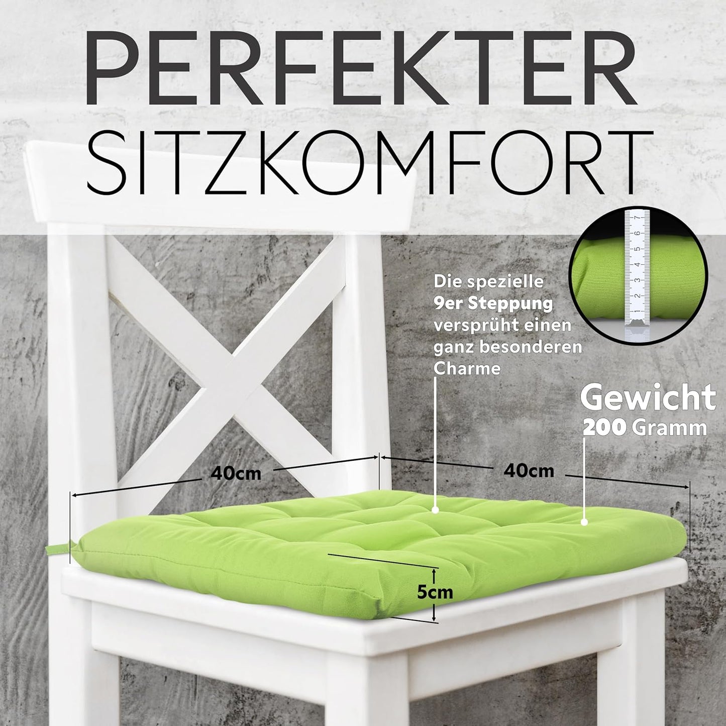 Stuhlkissen Set mit Haltebändern (2 Stück), 2 Stück (1er Pack) Grün