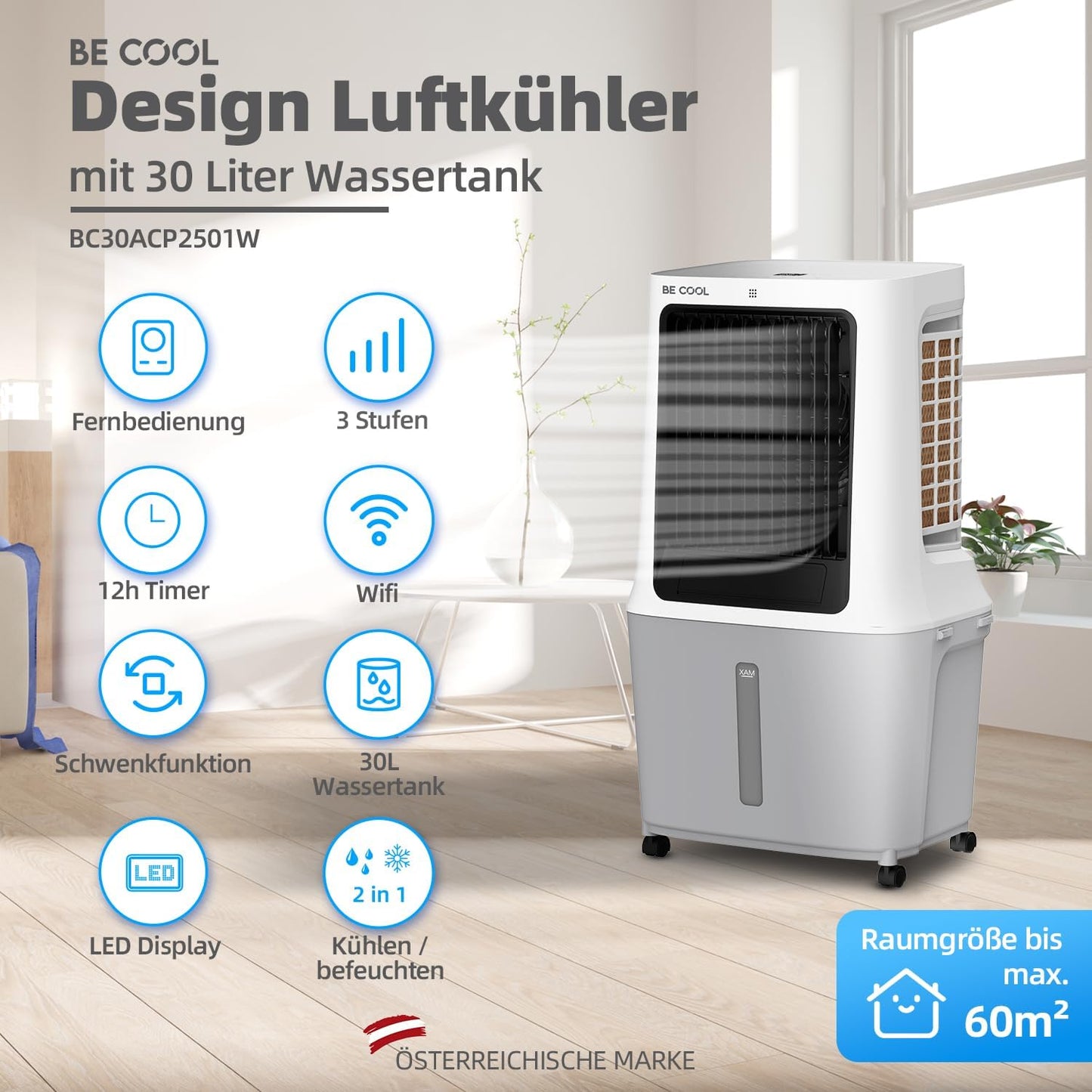 BC30ACP2501W Luftkühler mit WiFi-Steuerung und Trockenluftfunktion