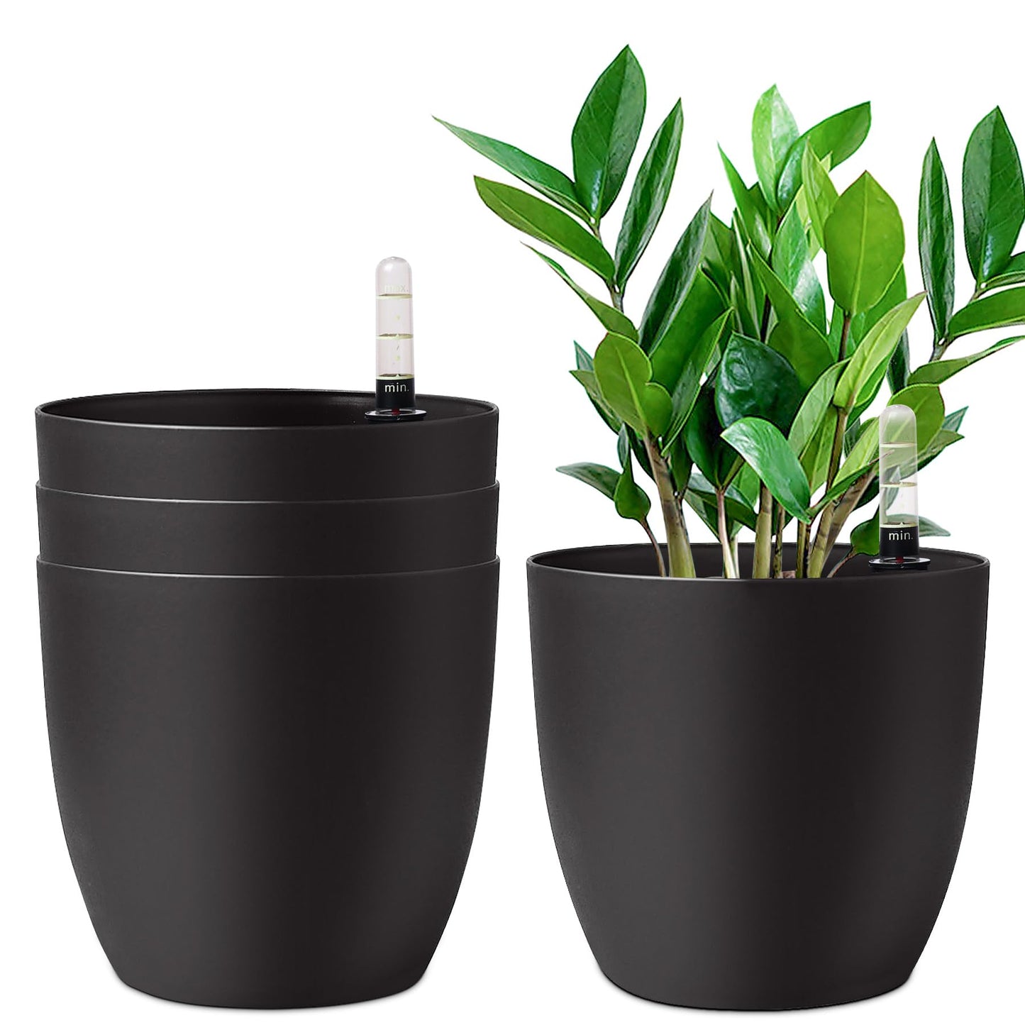 4er-Set Selbstwässernder Blumentopf mit Wasserstandsanzeige, Schwarz 22*21cm