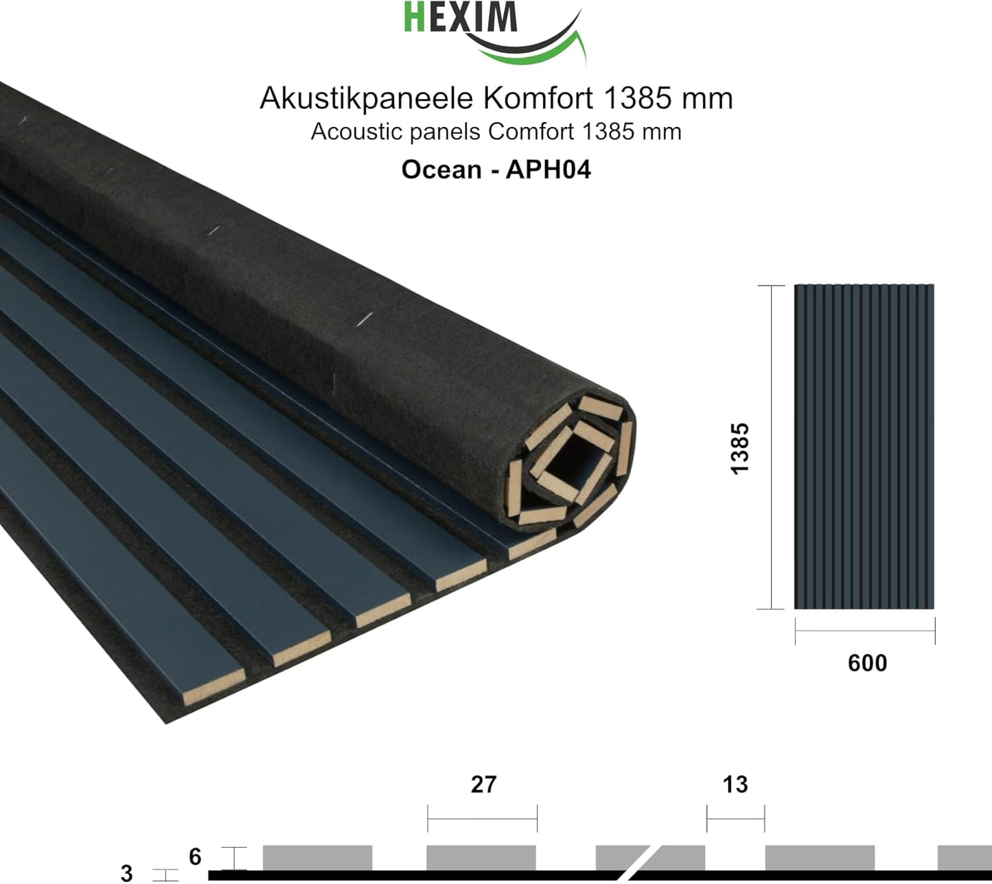 Akustikpaneele Lamellenverkleidung, Ocean 0.6W x 1.4L m
