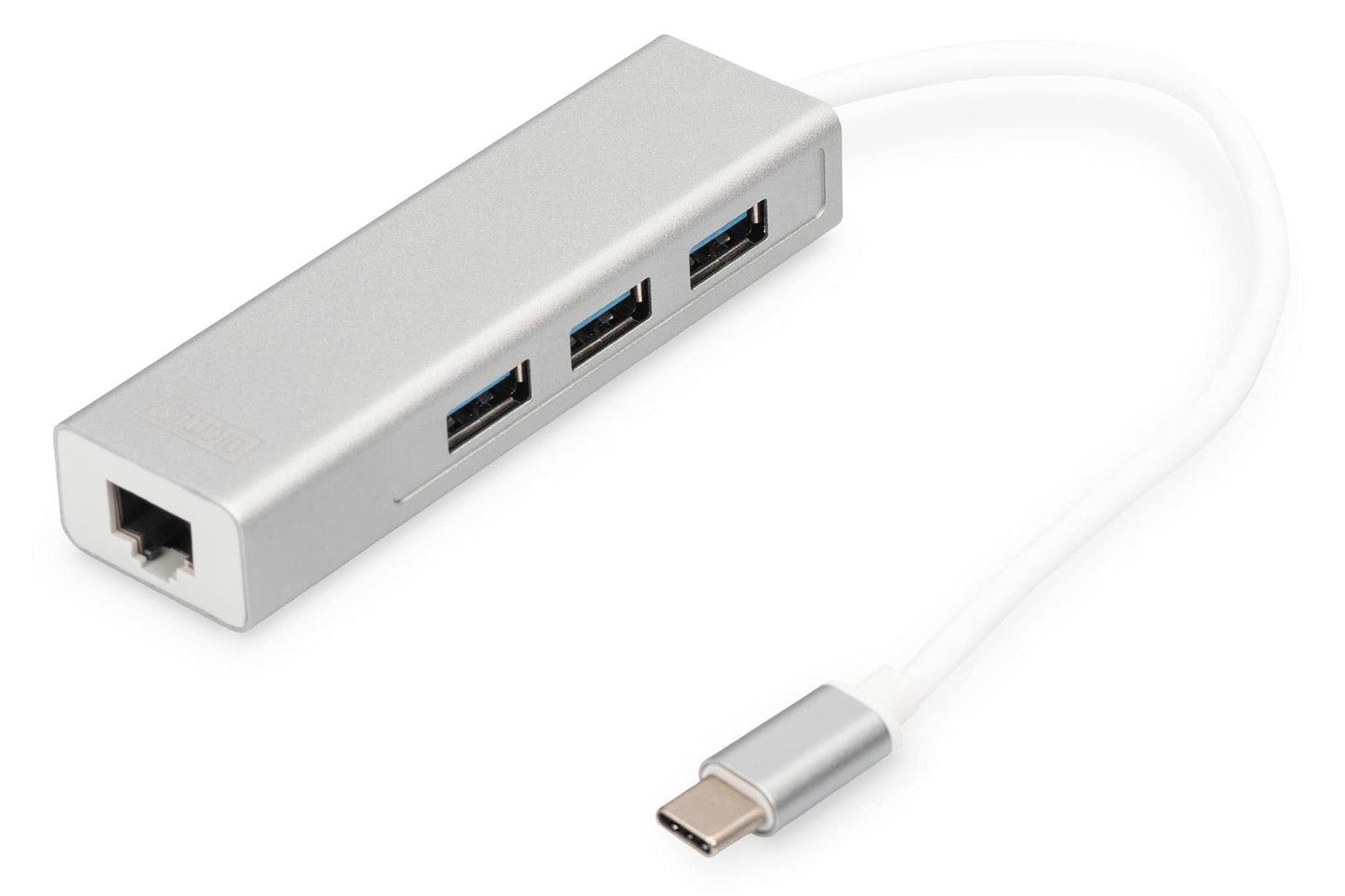USB 3.2 Gen 1 Multiport-Hub, USB-C Stecker > 3x USB-A Buchse + RJ-45 Buchse, USB-Hub, USB 3.0 Typ-C HUB inkl. Gbit Ethernet Port