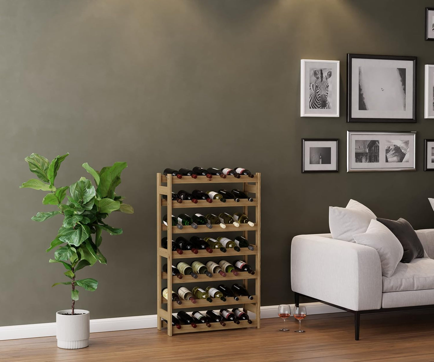 Weinregal für 42 Flaschen, Natur RW-1-42, 102 x 63 x 25, 7 liegen, für 42 Flaschen