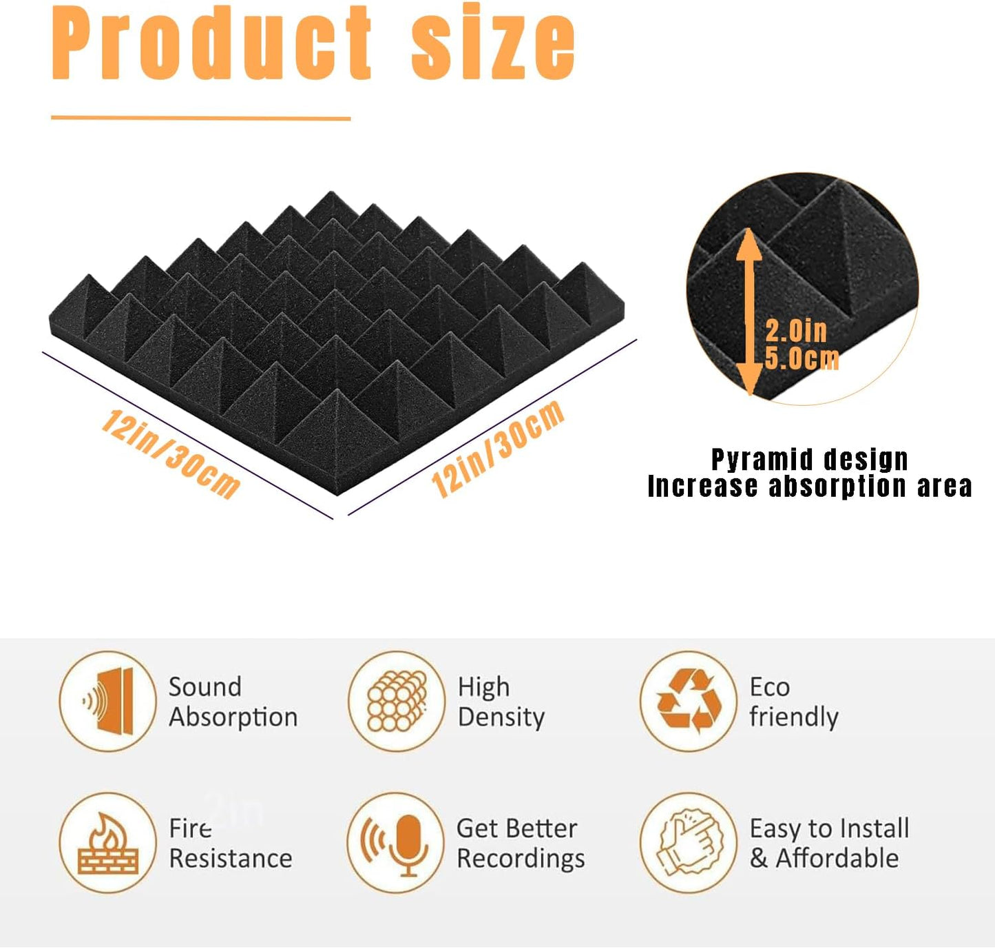 12er Set Akustikschaumstoff-Platten, 12 Pack Pyramide(30x30x5cm)