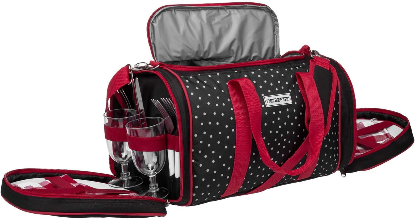 Picknick-Kühltasche mit Decke & Zubehör-Set, 3337: Schwarz Weiss Gepunktet