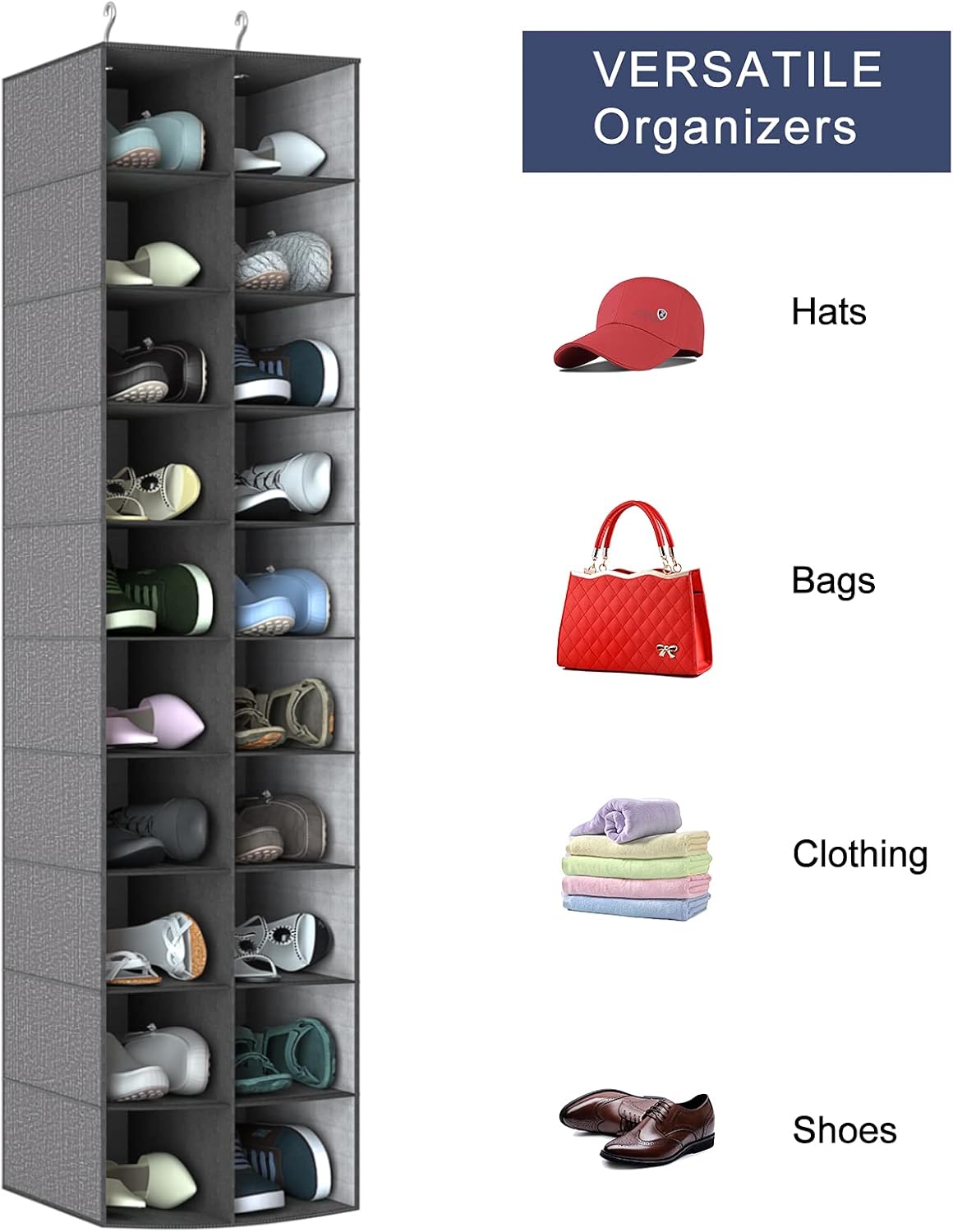 Hängender Schuh-Organizer für Schrank (20 Fächer), Grau 20 Sections