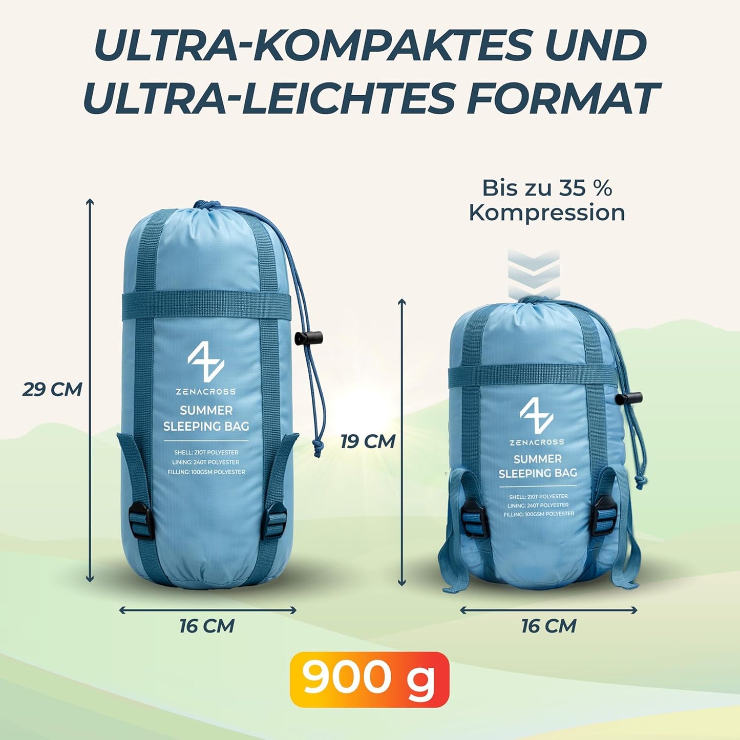 Ultraleichter Sommerschlafsack, Blau