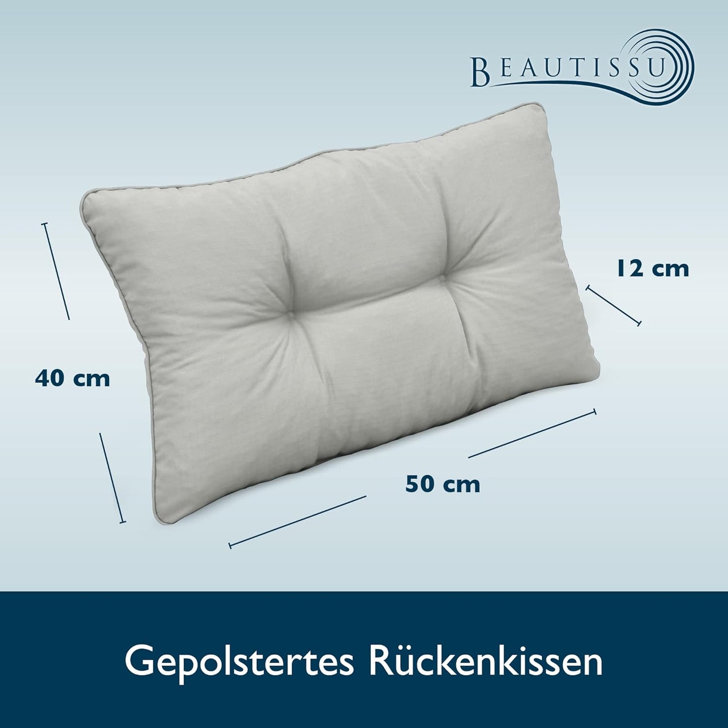 Lounge Rückenkissen 50x40 cm für Gartenmöbel, Hellgrau Rückenkissen - 50x40x12 cm