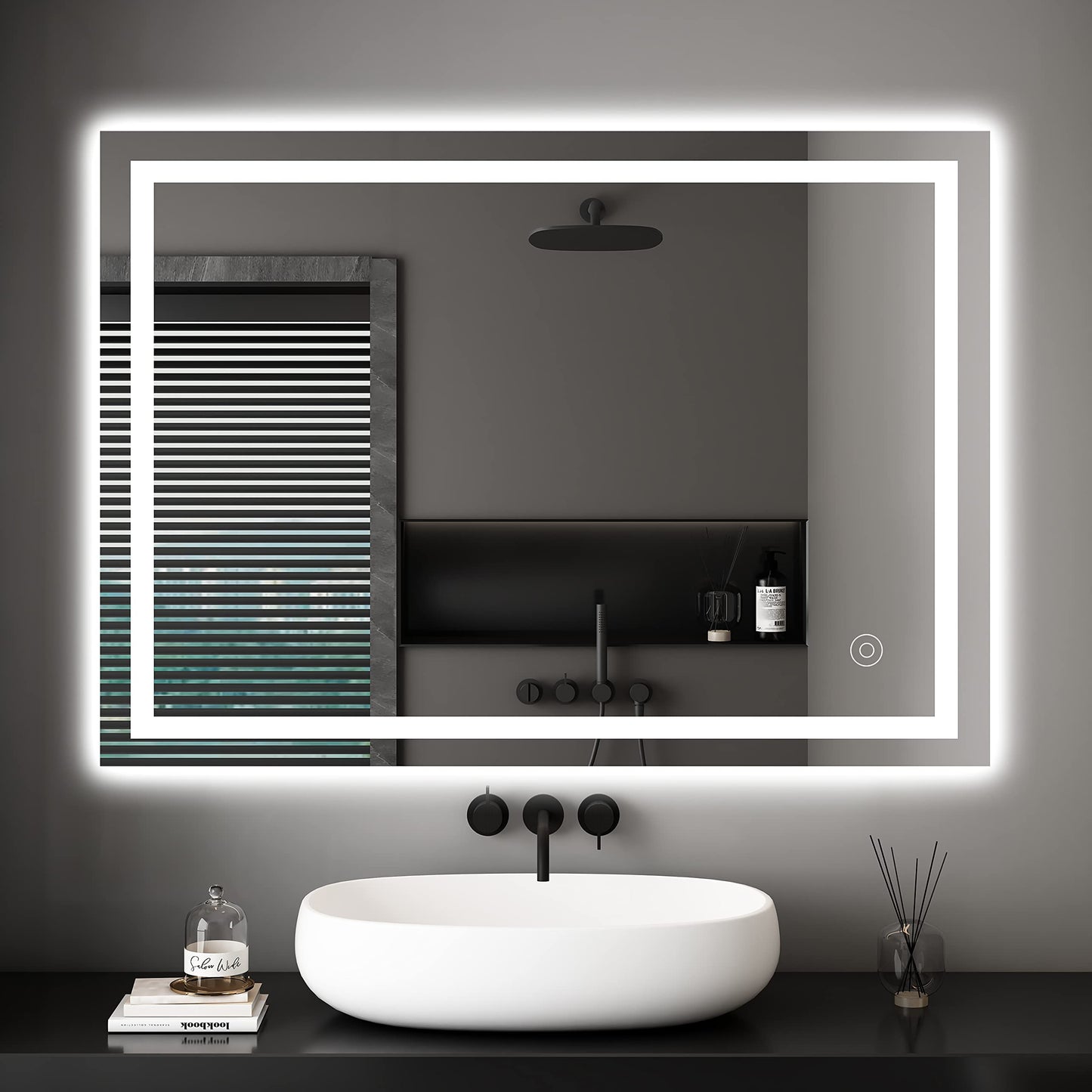 LED Badspiegel mit Touch-Schalter, 50x70 cm, Beschlagfrei + Kaltweiß + Touch 50L x 70B cm