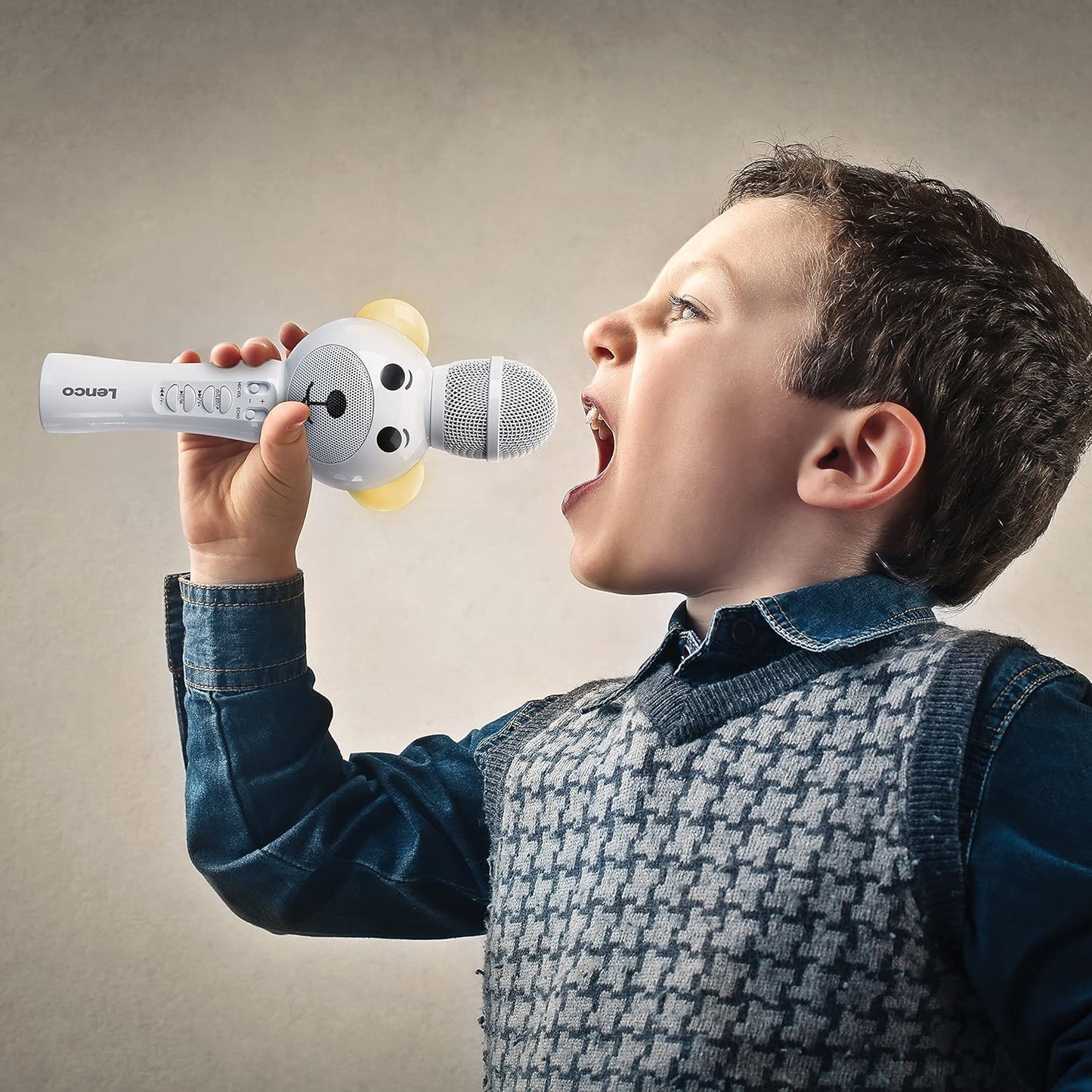 Teddy - Karaoke-Mikrofon für Kinder mit LED und Bluetooth, Weiss Teddy