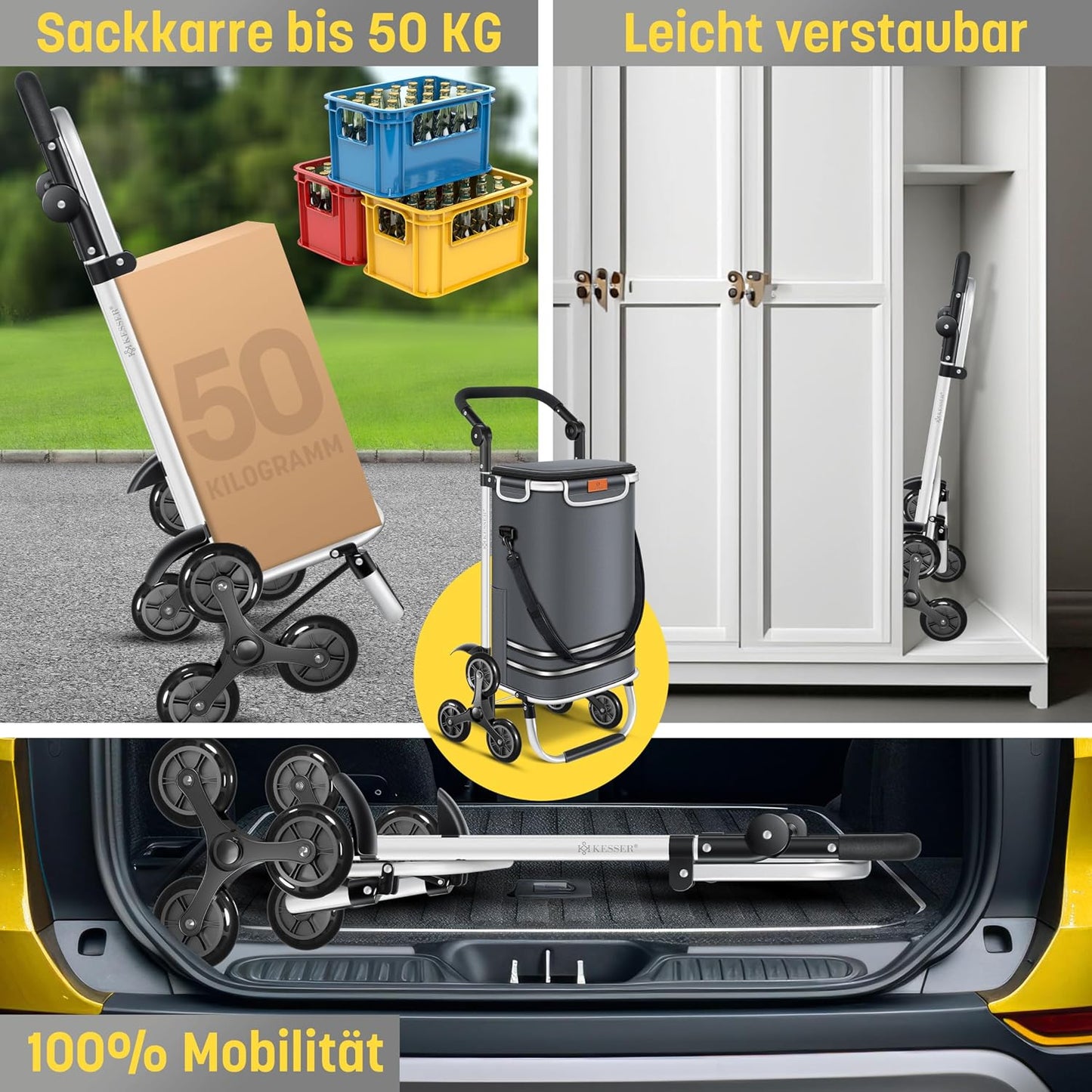 Einkaufstrolley Treppensteiger klappbar 3in1 (56L), Anthrazit