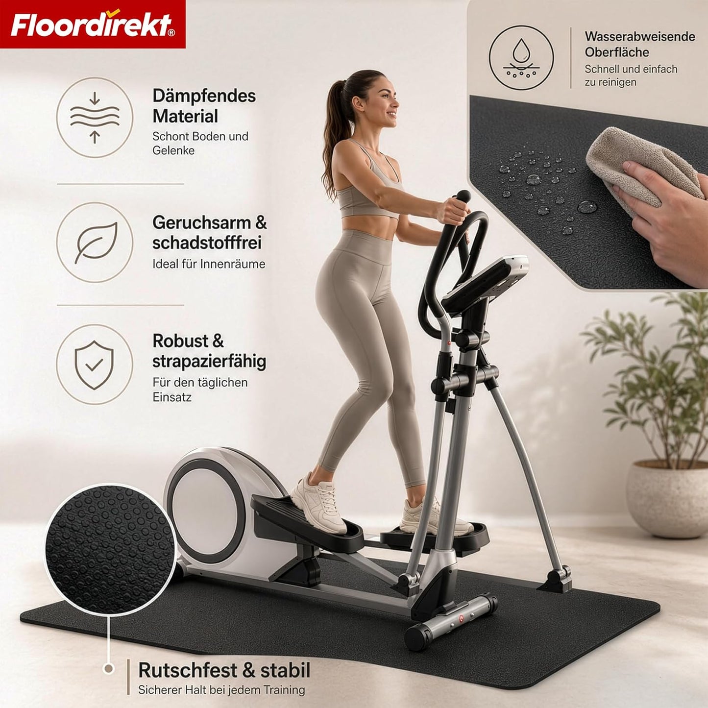 Bodenschutzmatte für Fitnessgeräte 200×90 cm, schwarz 200 × 90 cm