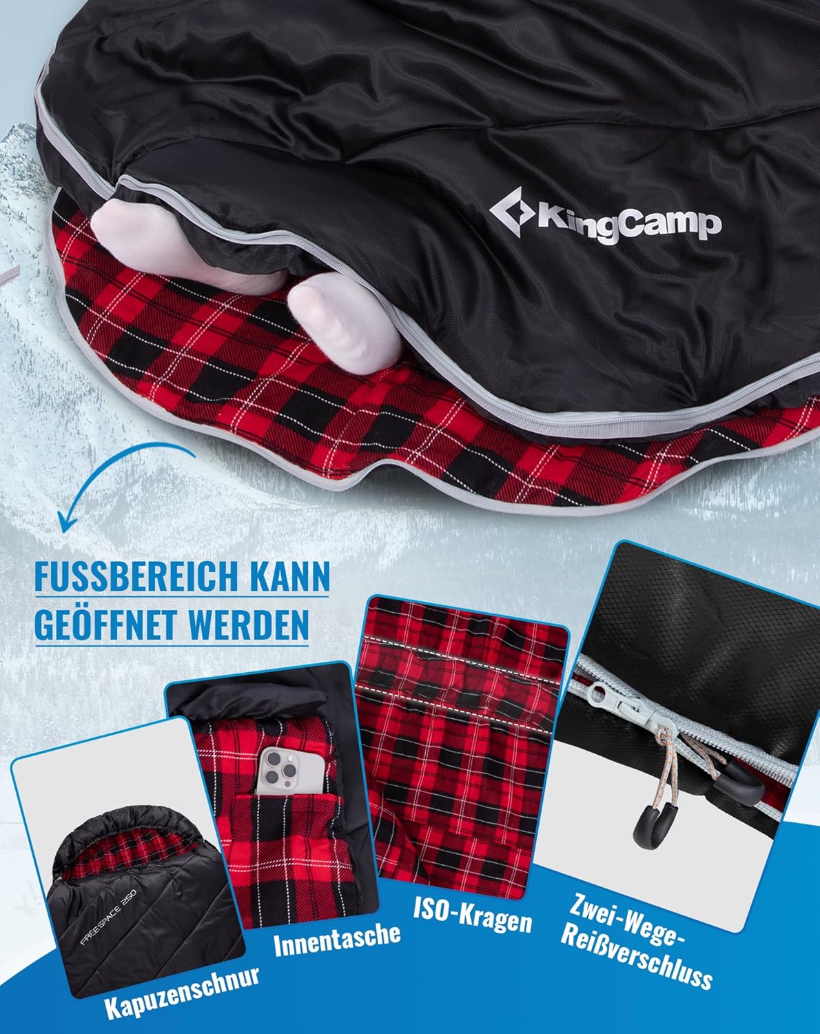 Schlafsack XXL für Erwachsene, #Klassisch Schwarz 220x100cm