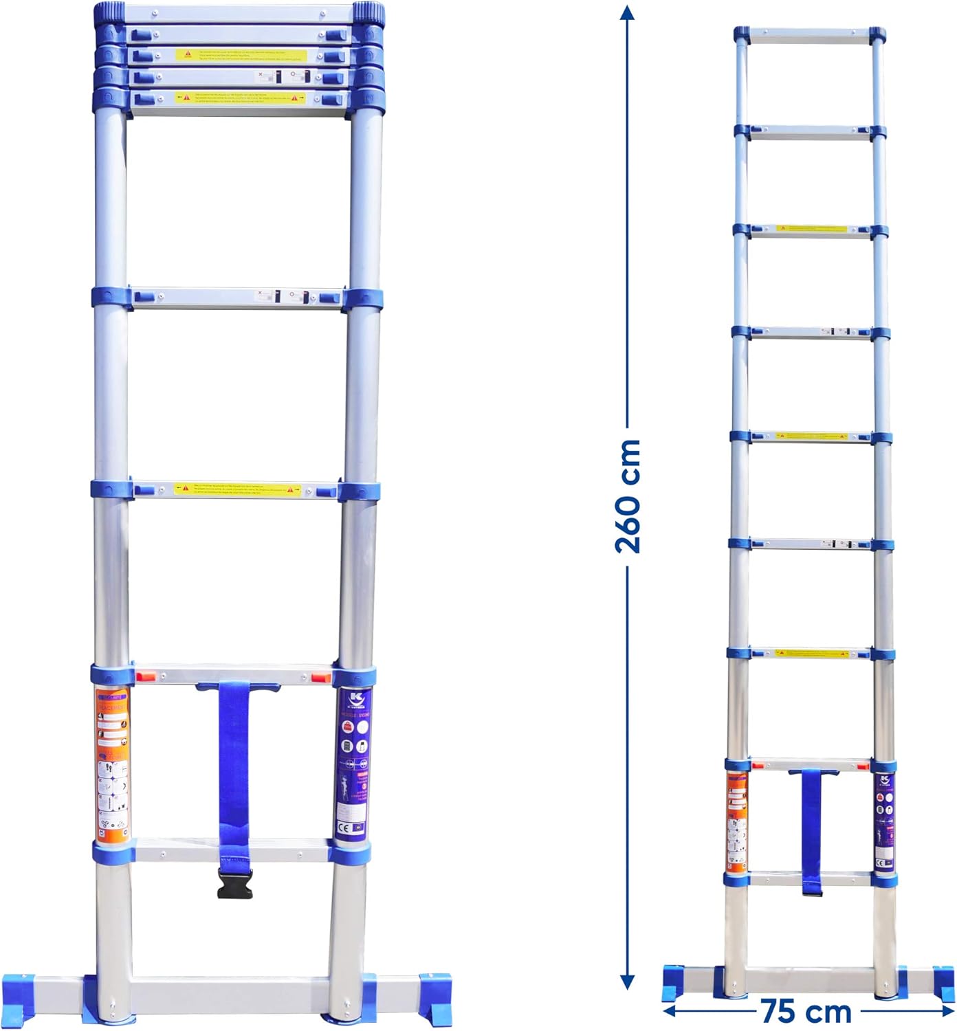 Teleskopleiter Klappleiter 2.60m EN131 zertifiziert, 2.60m