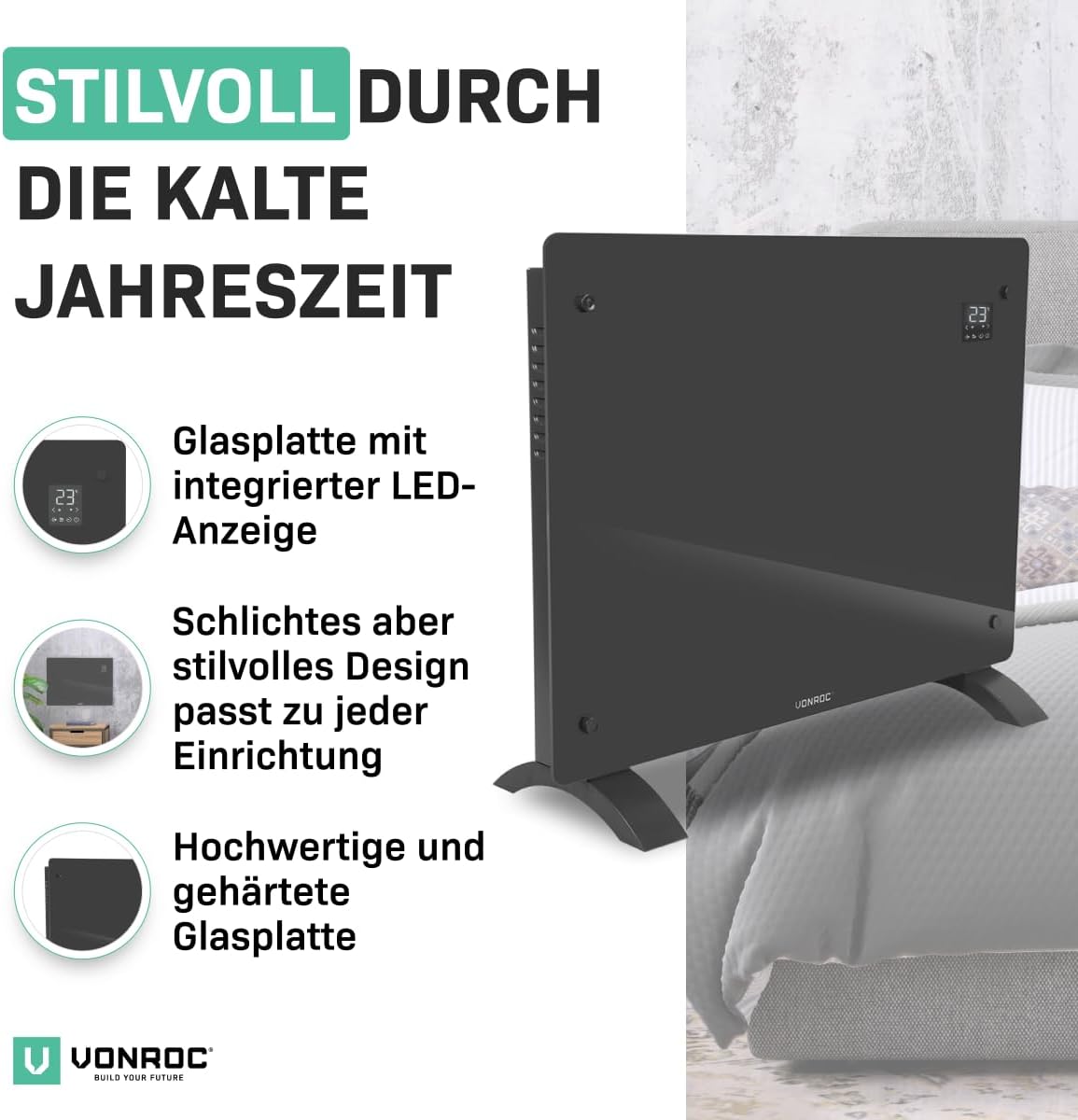 Elektroheizung, Grau 1500W