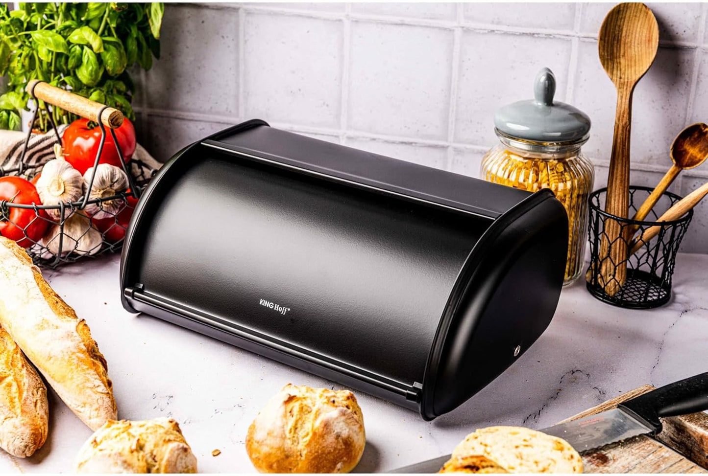 Brotkasten ‎KH-1834, Schwarz 44L x 27B x 18,5H cm