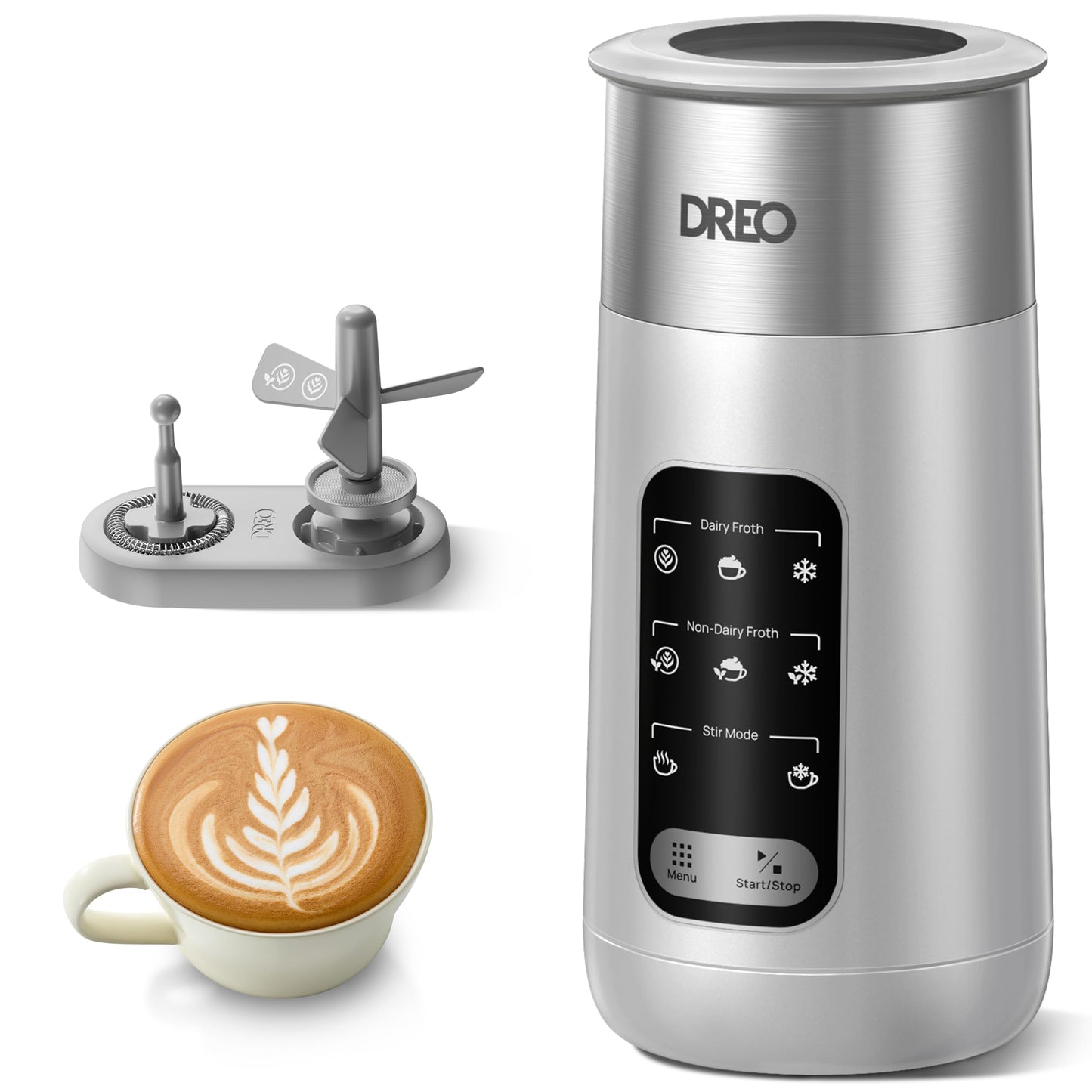 8-in-1 Elektrischer Milchaufschäumer für Kaffeegetränke, Silber
