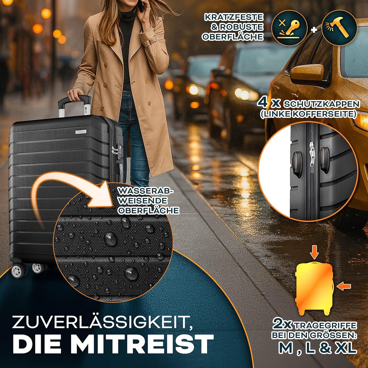 Reisekoffer-Set mit Gepäckwaage und TSA-Schloss (3-teilig), Schwarz Kofferset 3tlg