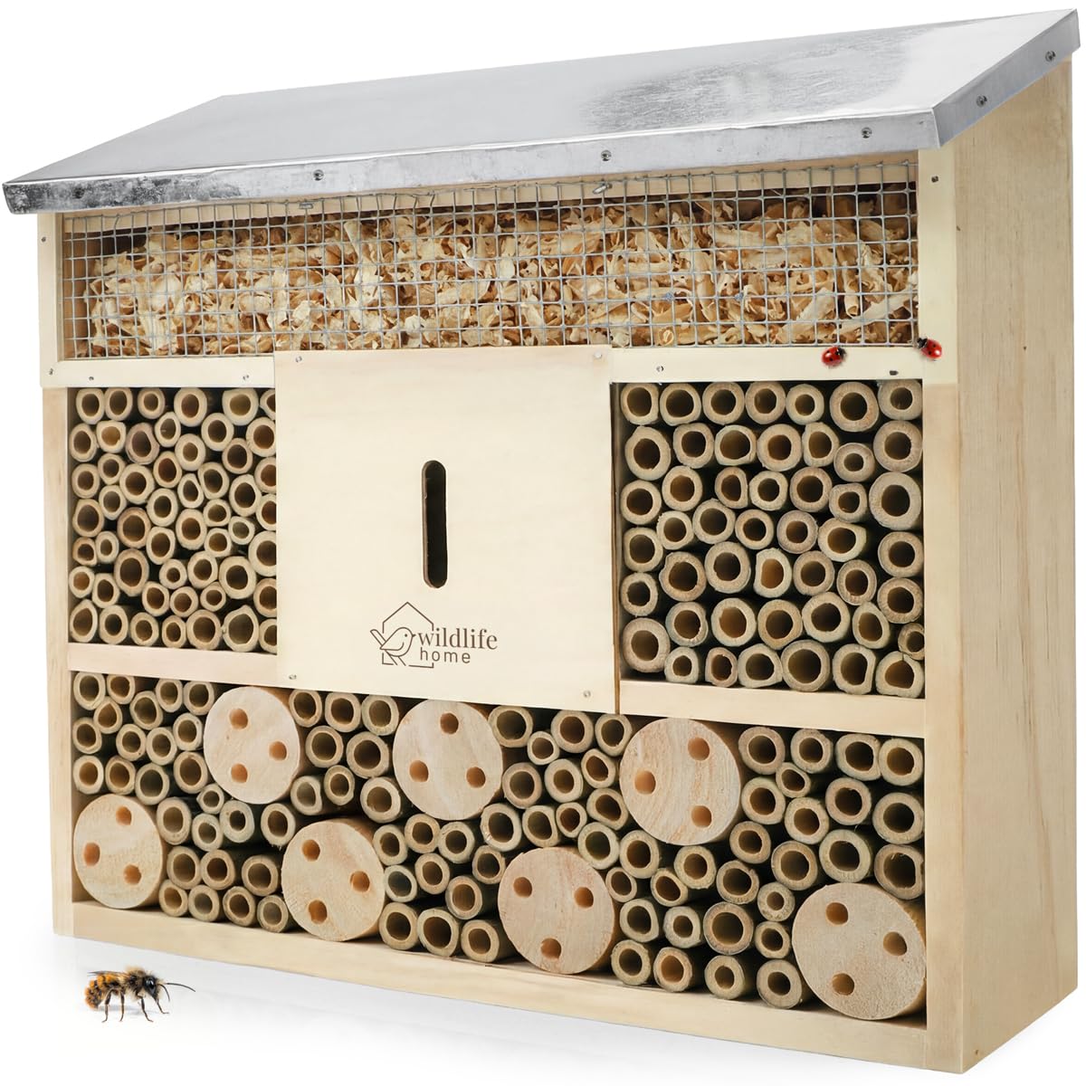 Insektenhotel mit Metalldach für Wildbienen, Wildbienen-Villa (Metalldach)