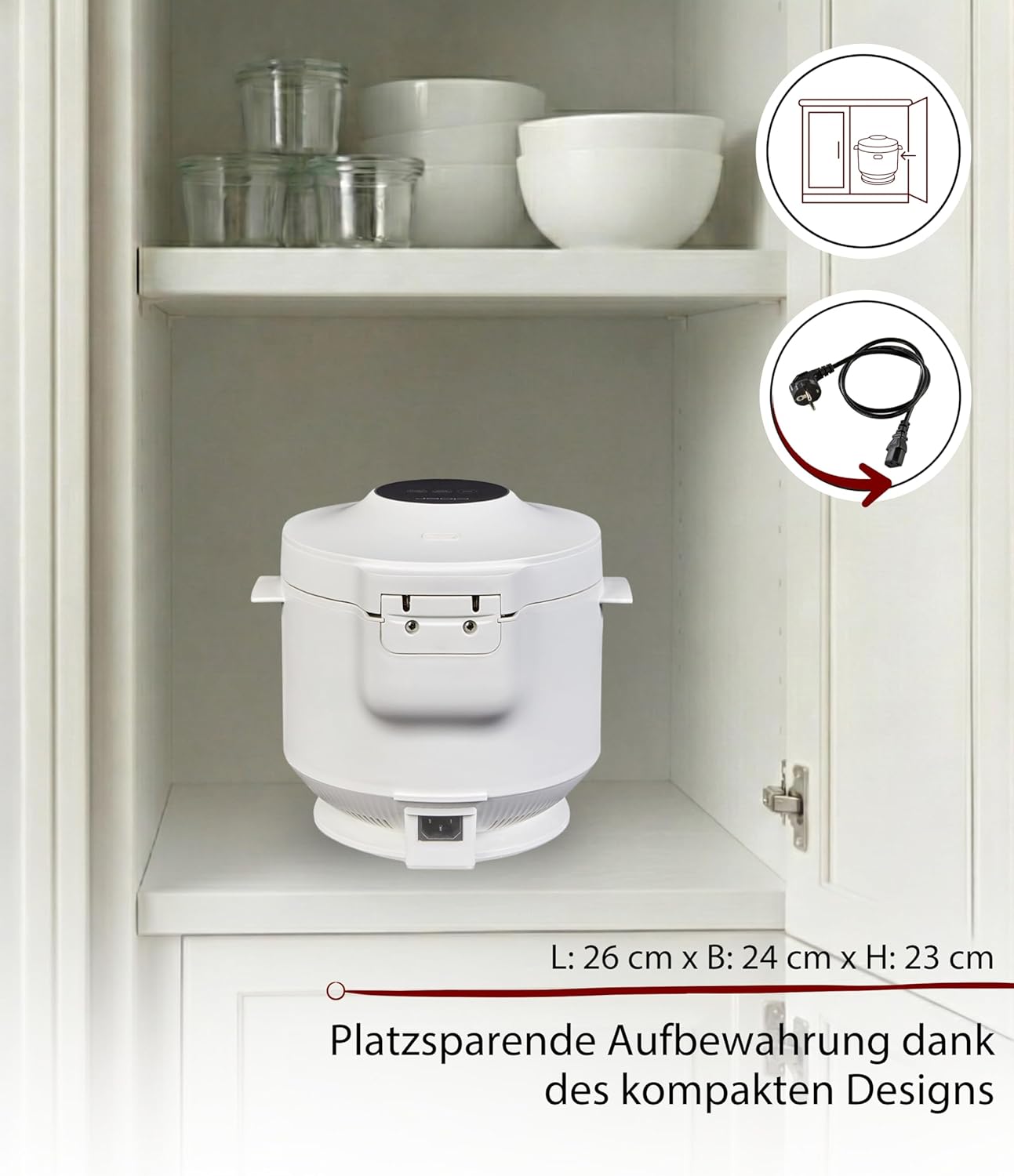 Reiskocher mit Dampfaufsatz und Warmhaltefunktion, Weiss