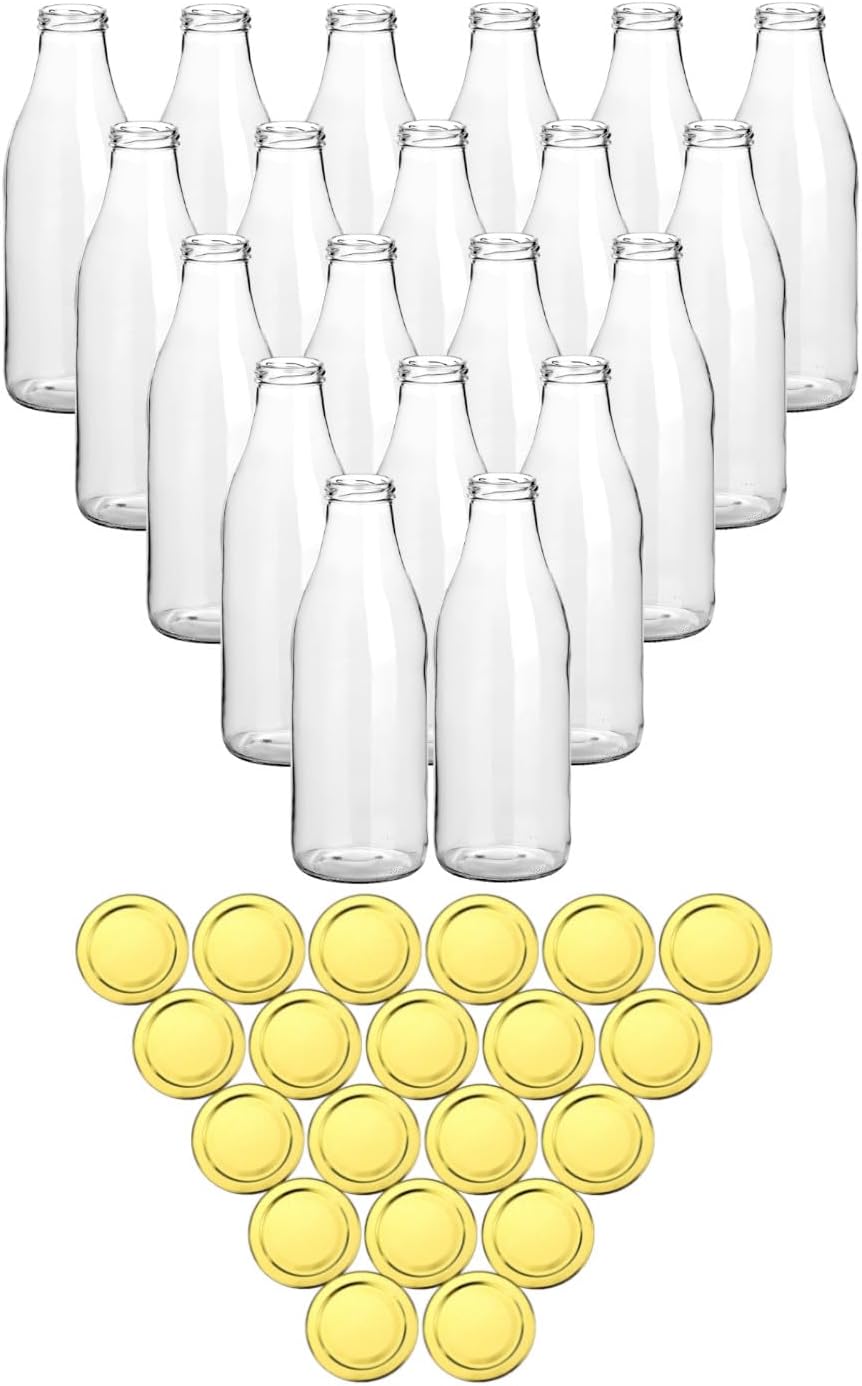 20er-Set Glasflaschen mit Schraubverschluss, 20 Stück Transparent/Gold