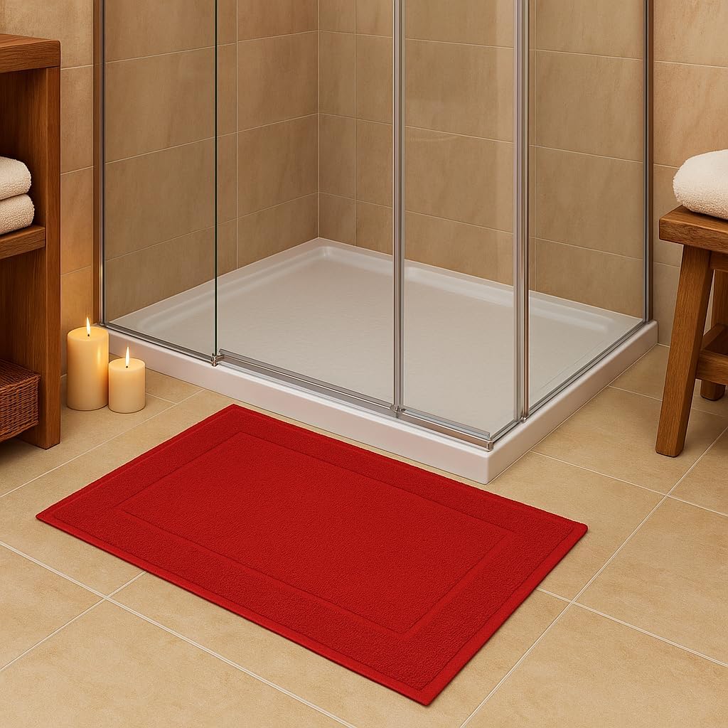 2er-Set Badematten, 50x70 cm, 2x Badvorleger Rot