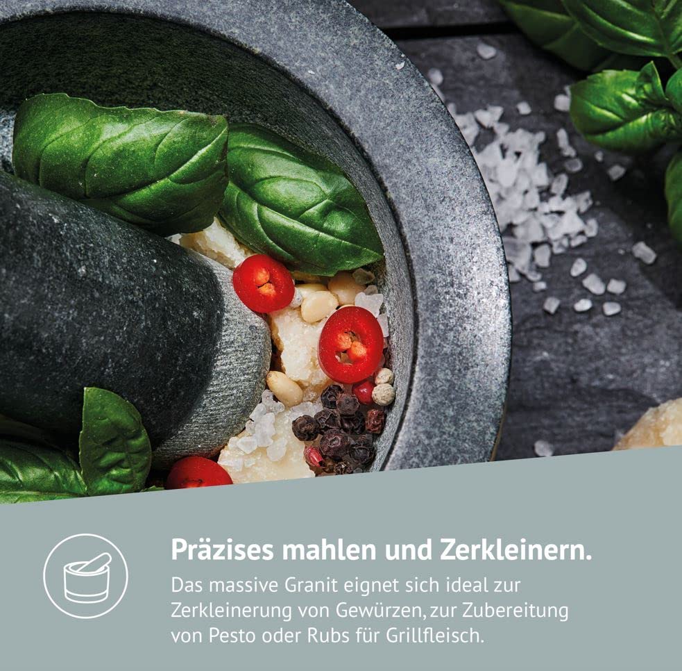 Premium Mörser-Set, Granit und Buchenholz