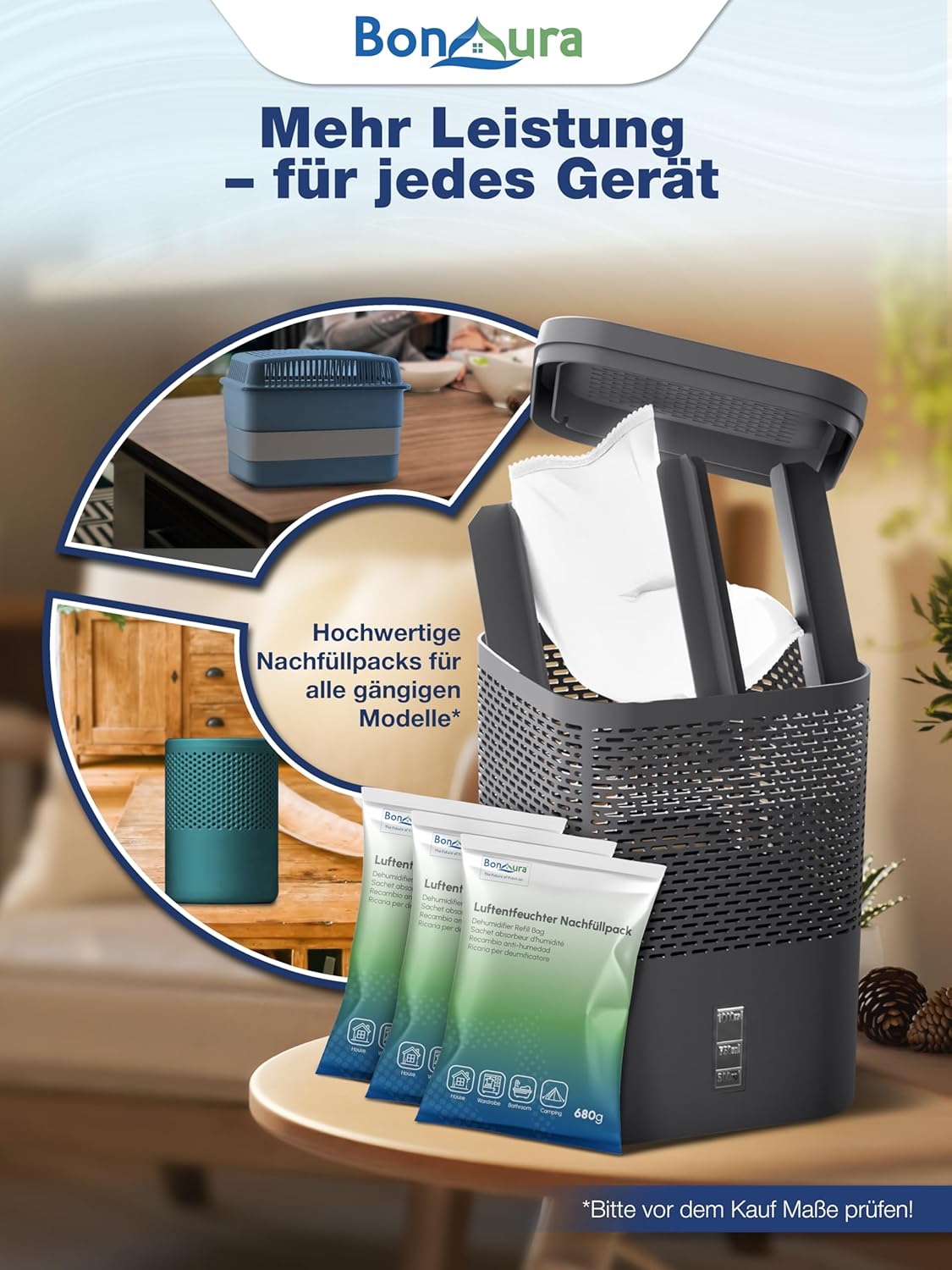 4er-Set Luftentfeuchter Nachfüllpack, 4x Granulat Beutel