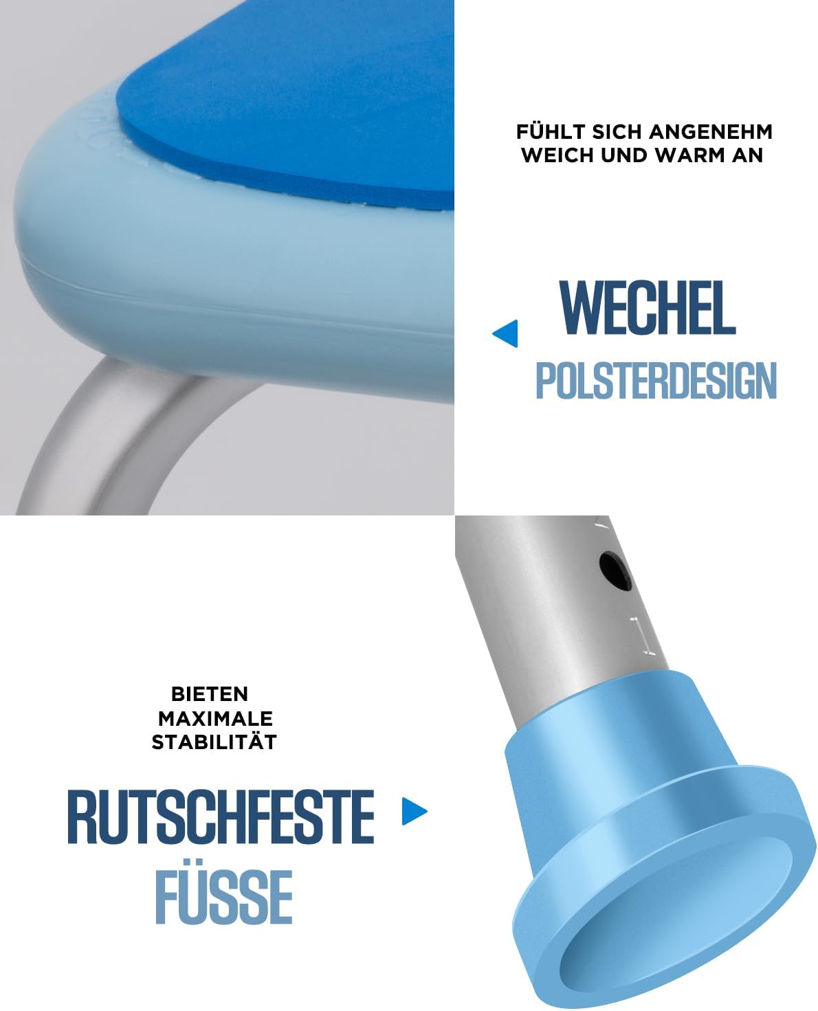 Duschstuhl mit Arm- und Rückenlehne, bis 180kg belastbar, Duschstuhl mit Armlehnen und Rückenlehne
