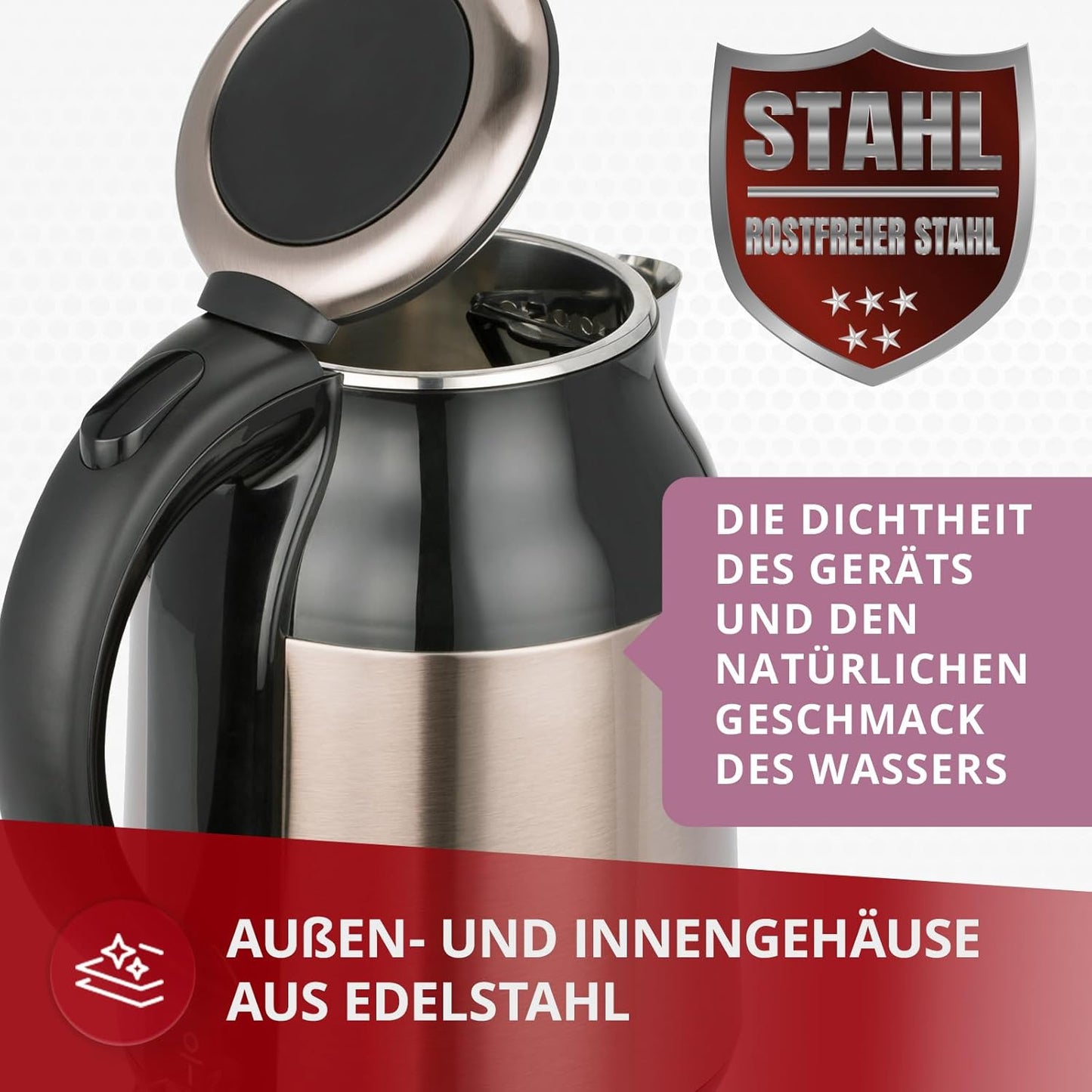 Elektrischer Wasserkocher MCZ-91, Black/ Edelstahl 1.7 Liter