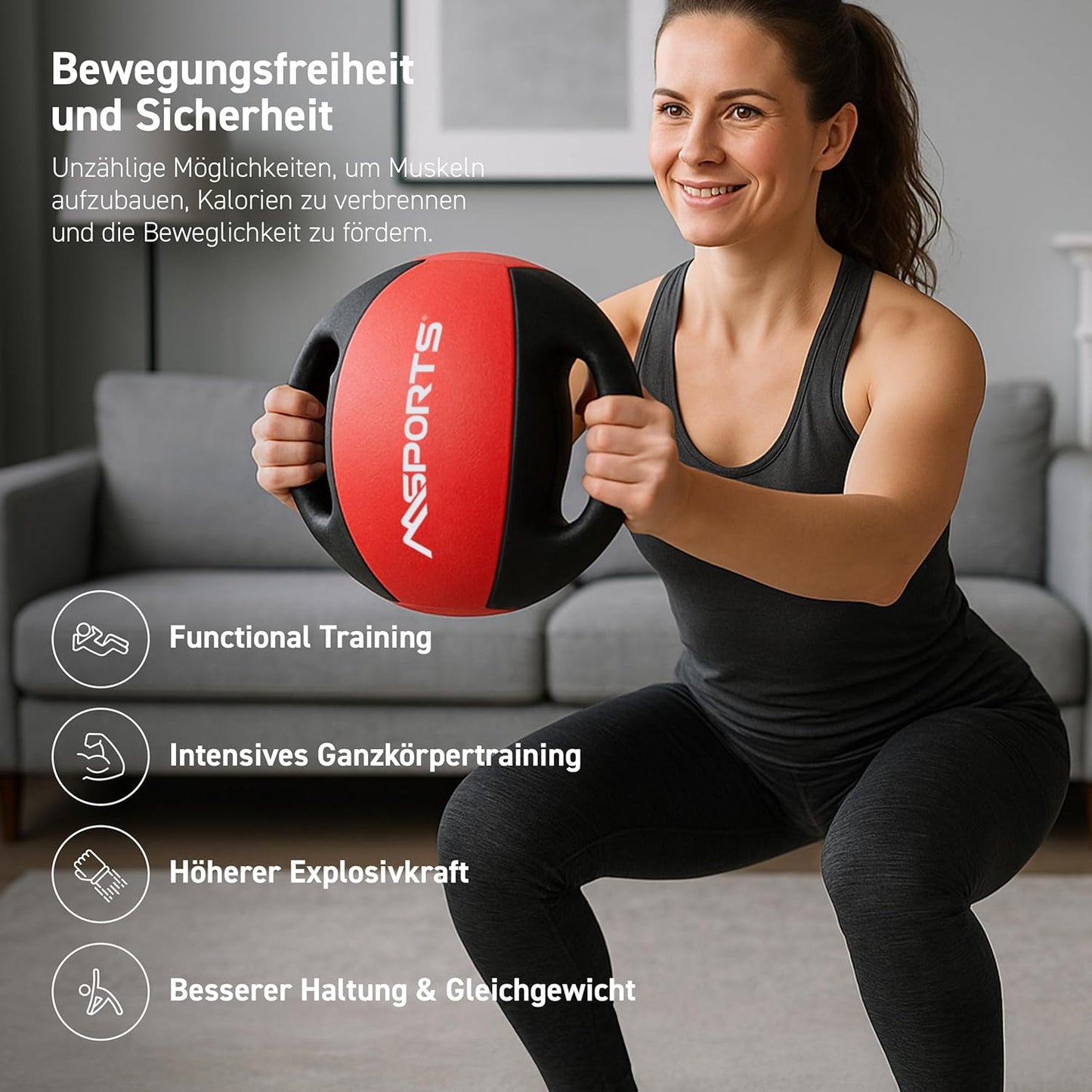 Medizinball mit Griffen, 7 kg - Rot