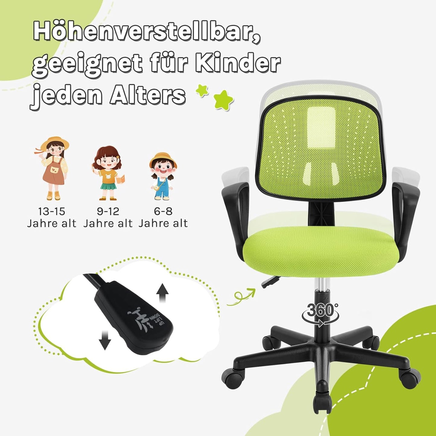 Ergonomischer Kinderschreibtischstuhl, Grün