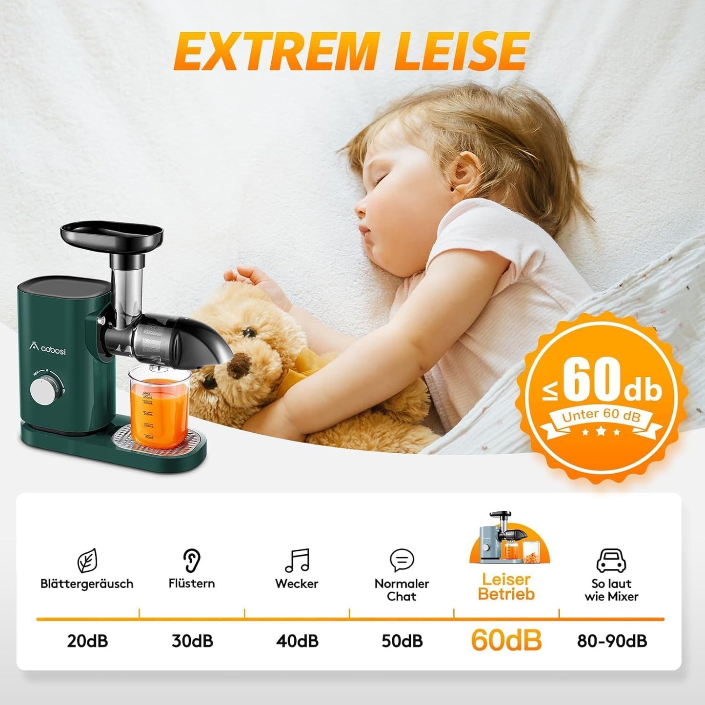 ZM-1507A Slow Juicer, 45 MM Dunkelgrün