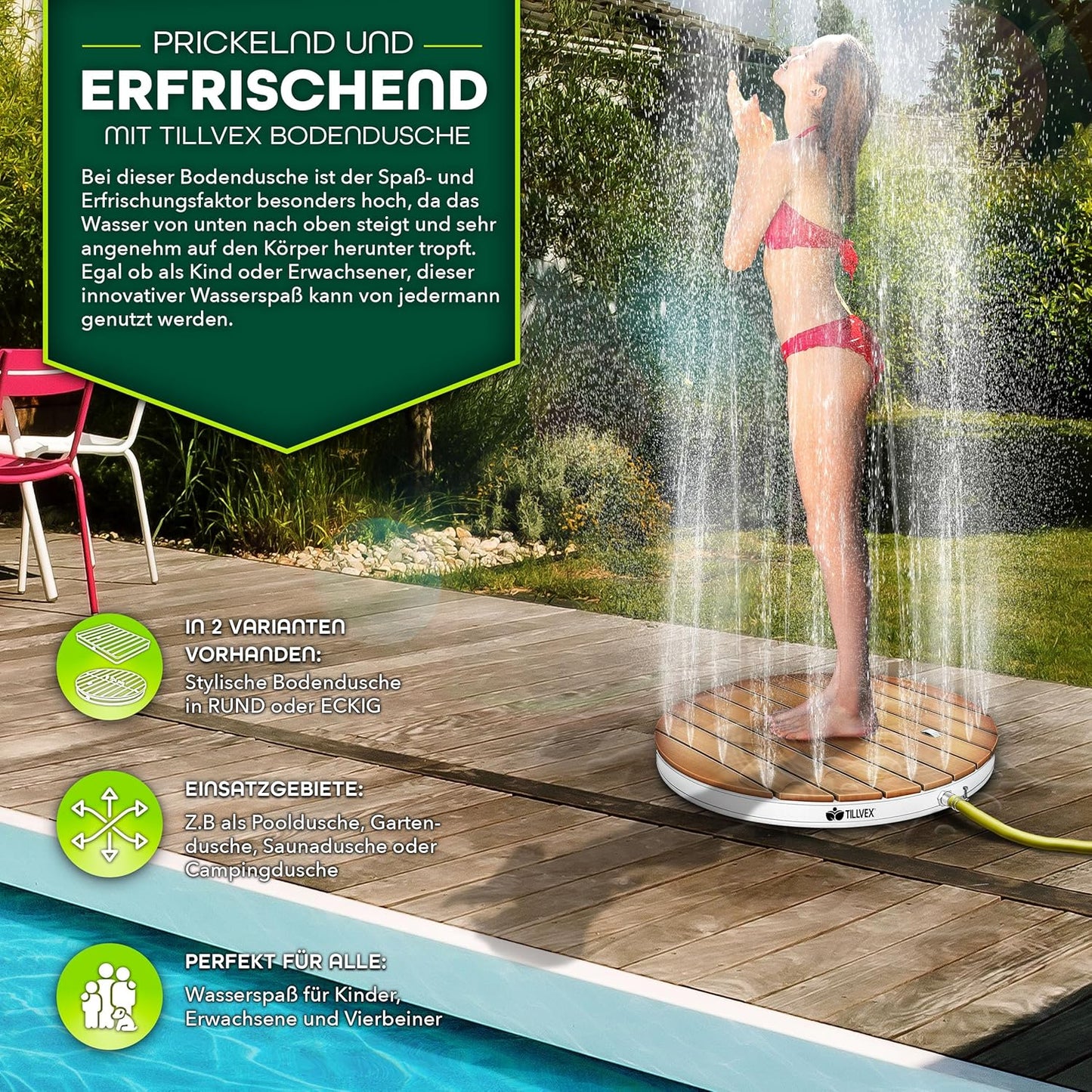 Gartendusche Outdoor mit Fussrad und Fontänenhöhe bis 4 m, Braun - Rund