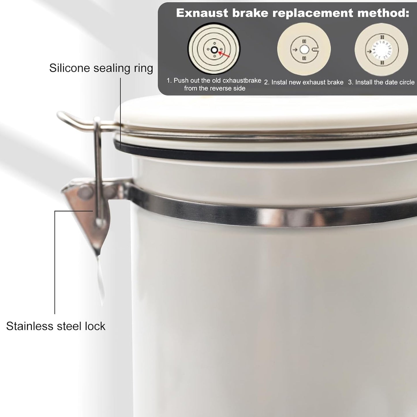 Airtight Kaffeedose mit Datumsanzeige-Deckel, Cremeweiß