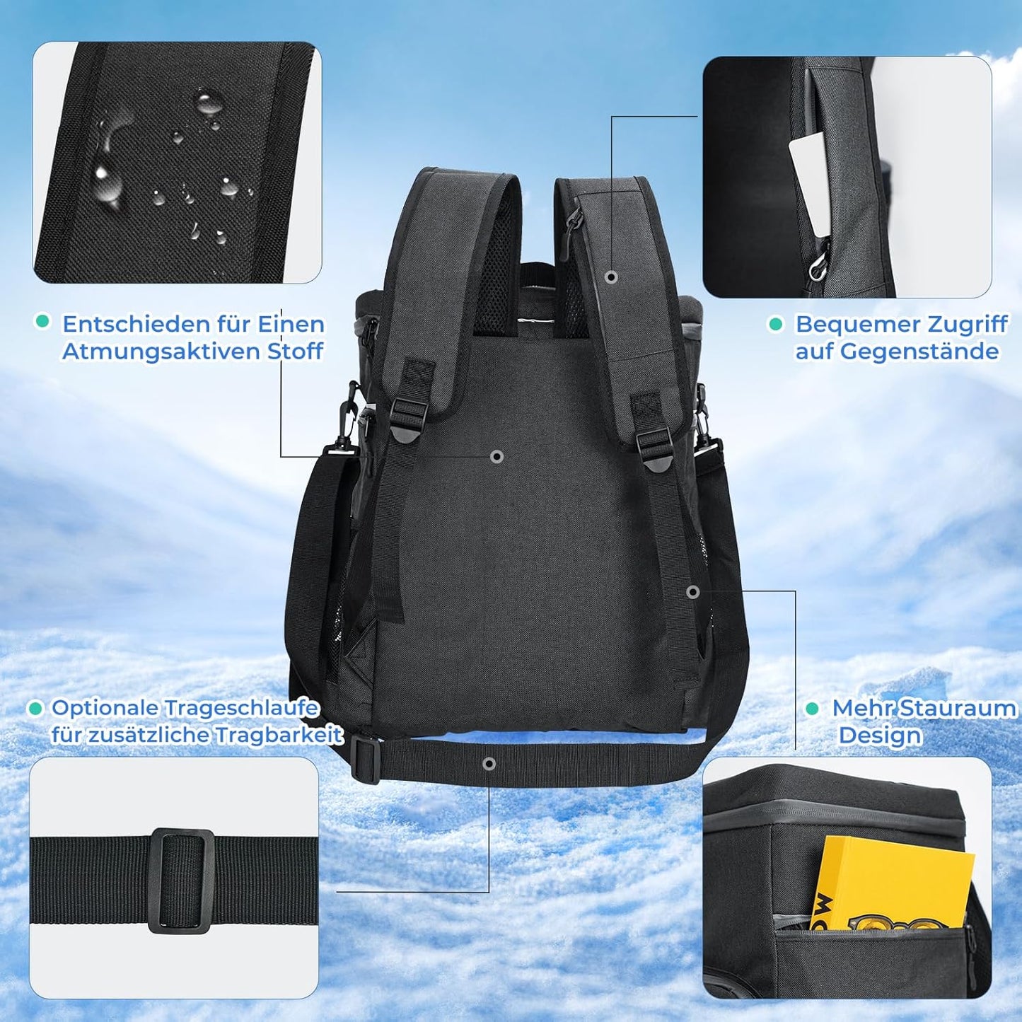 Faltbare Kühltasche für Picknick & Camping, Schwarz