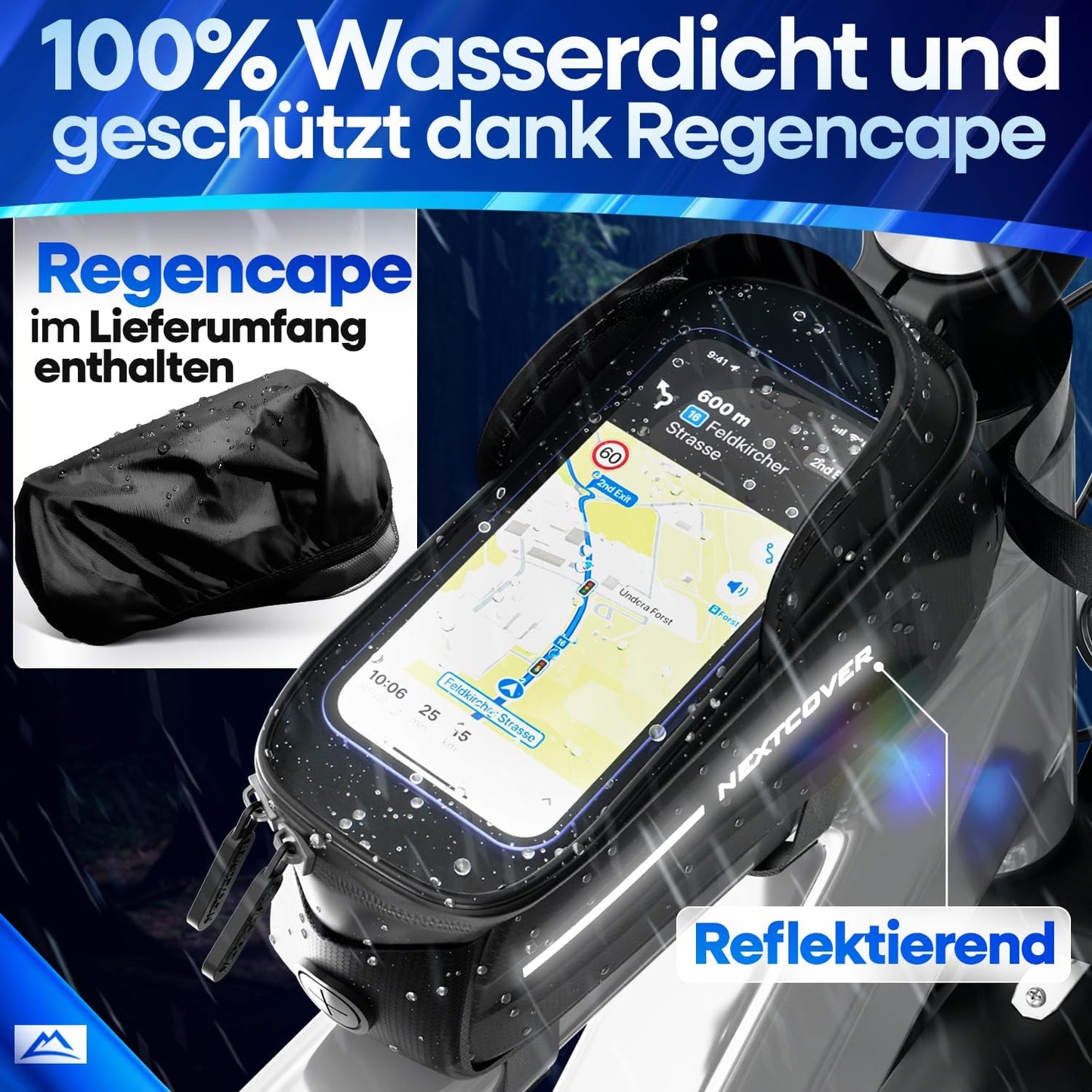 Velo-Rahmentasche mit Handytasche und Touchscreen, Schwarz