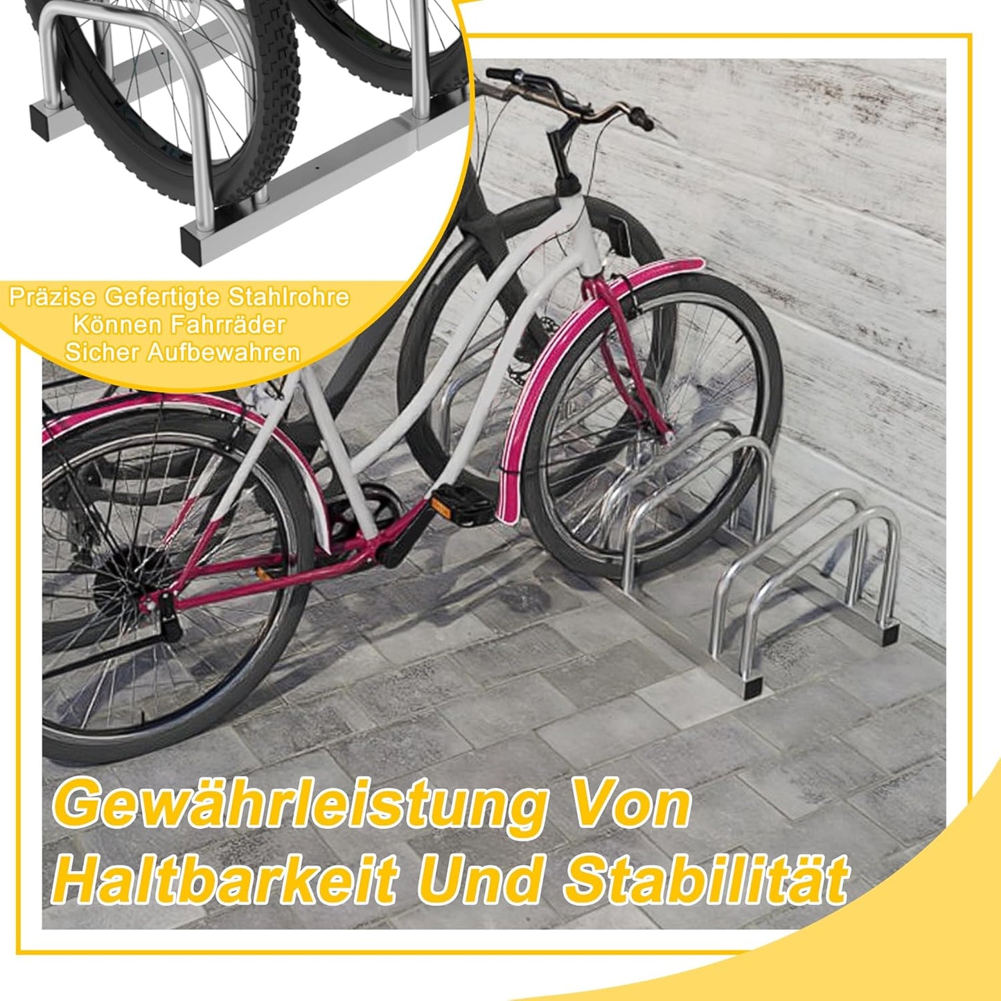 Fahrrad-Aufstellständer für 2 Räder, Für 2 Fahrräder, Silber
