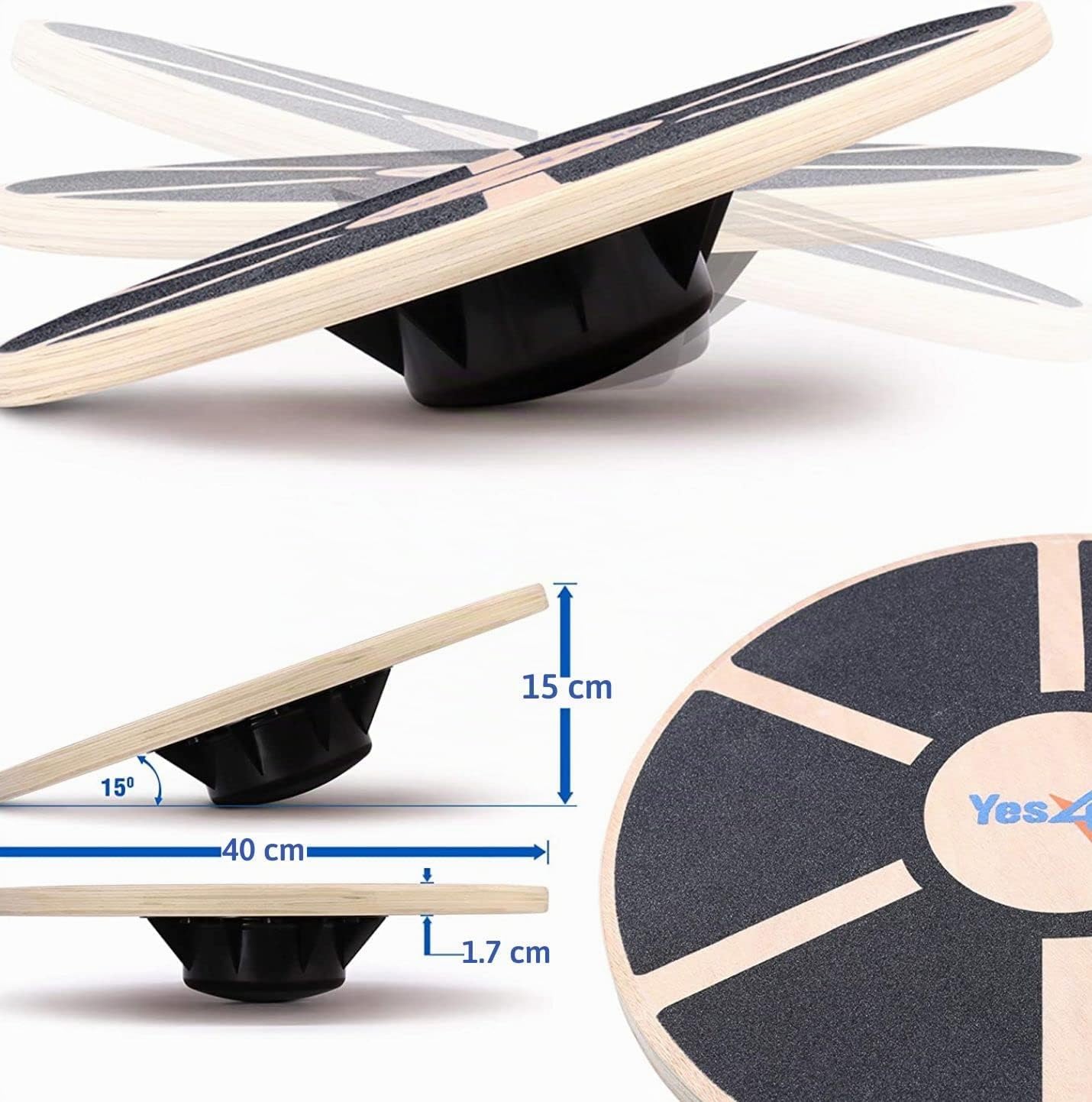 Gleichgewichtsboard aus Holz mit rutschfester Oberfläche, Schwarz