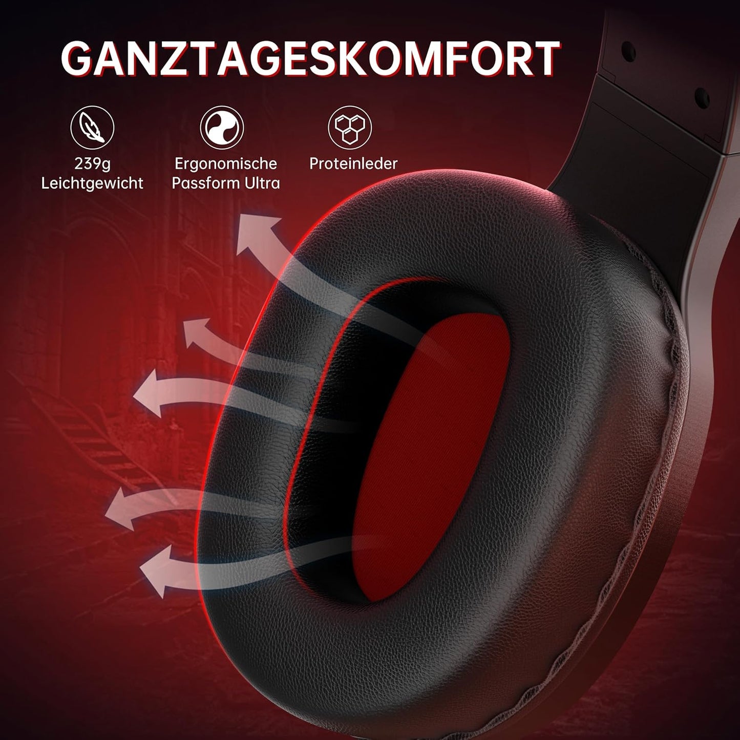Kabelloses Gaming Headset, Red 3,5 mm Klinke