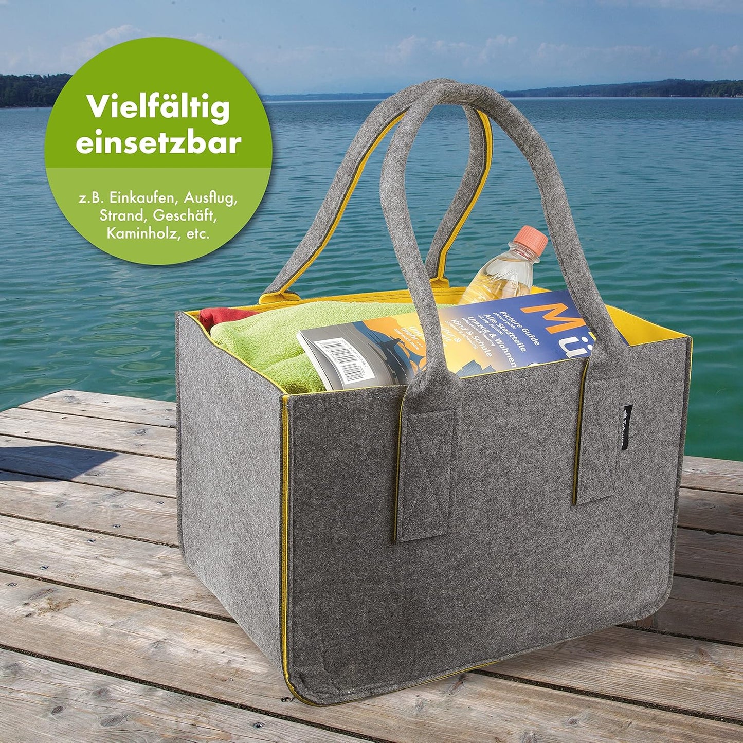 Faltbare Einkaufstasche, Grau/Gelb2