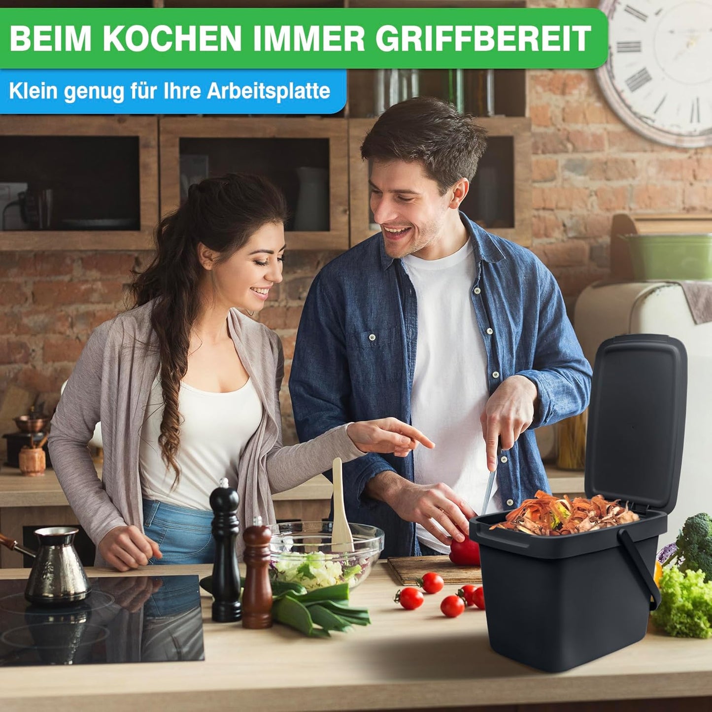 2 x Biomülleimer mit Deckel und Wandaufhängung, Anthrazit 2 Stk