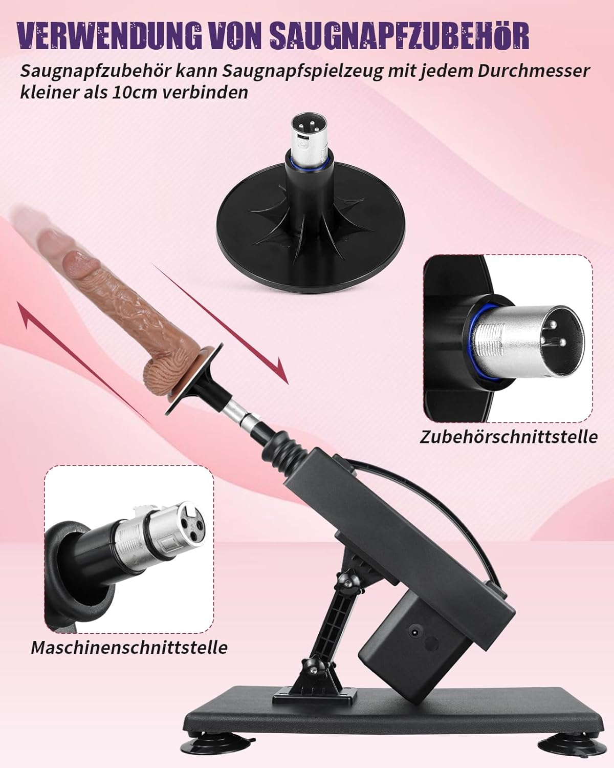 Fickmaschine mit verschiednen Dildo Aufsätzen, Deep Black